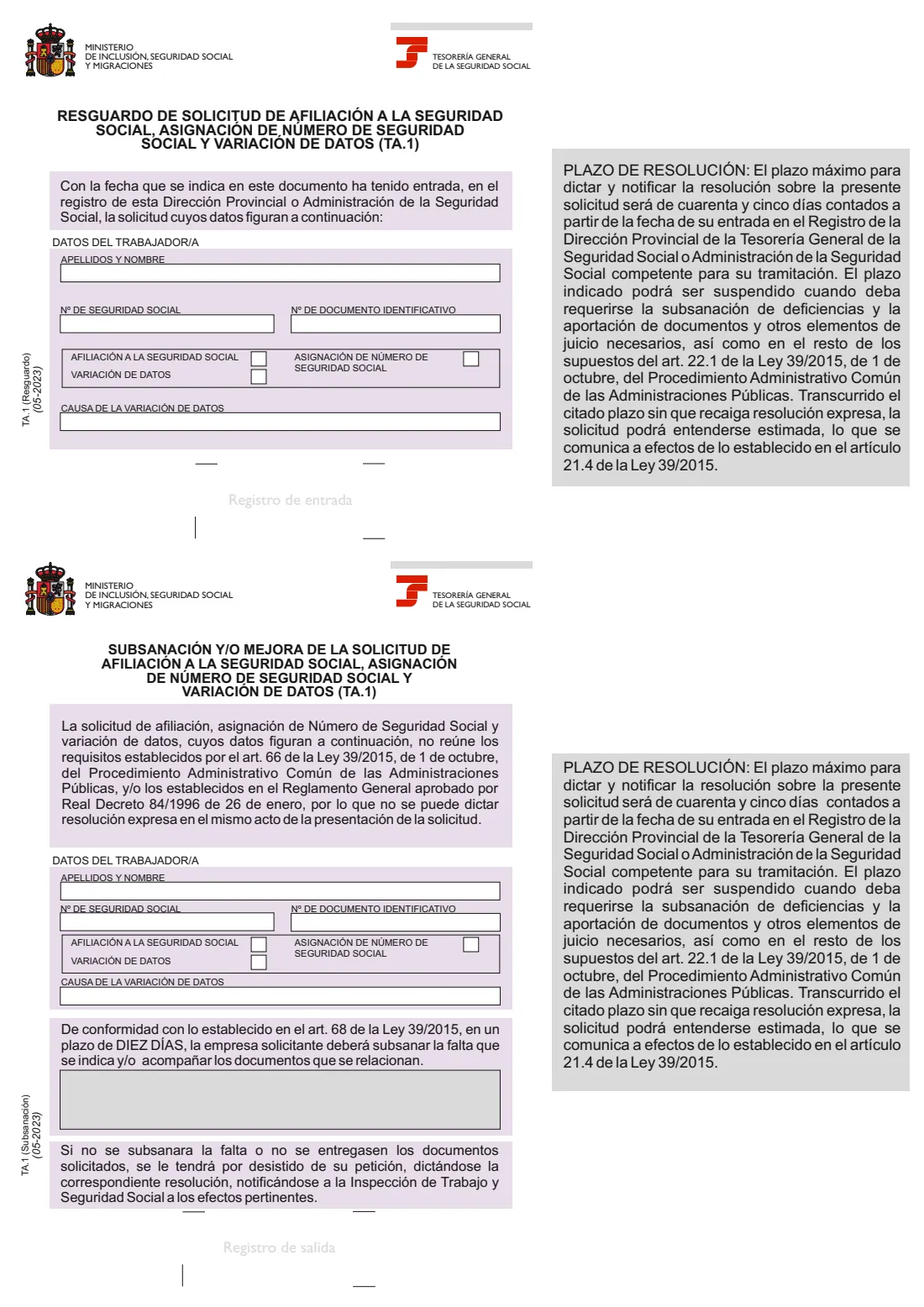 TA.1 (Social Security number / registration) (2024) TA.1 Solicitud de afiliación a la Seguridad Social, asignación de número de Seguridad Social y variación de datos — page 3 of 4