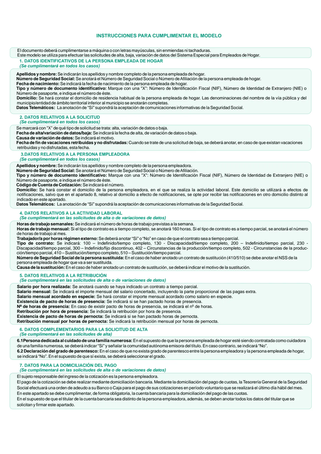 TA.2/S-0138 (household employee registration) (2024) Registration, termination or change of details of a household employee (Solicitud de alta, baja o variación de datos del trabajador/a por cuenta ajena en el Régimen General - Sistema Especial para Empleados de Hogar, TA.2/S-0138) — page 3 of 6