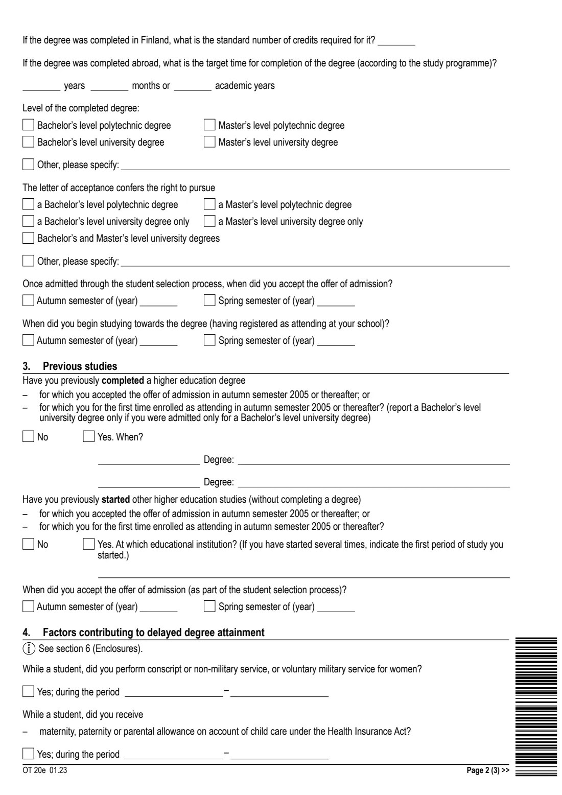 Kela OT 20e - student loan tax deduction (2023) Claim - Student loan tax deduction (OT 20e) - Hakemus: Opintolainavähennys — page 2 of 3