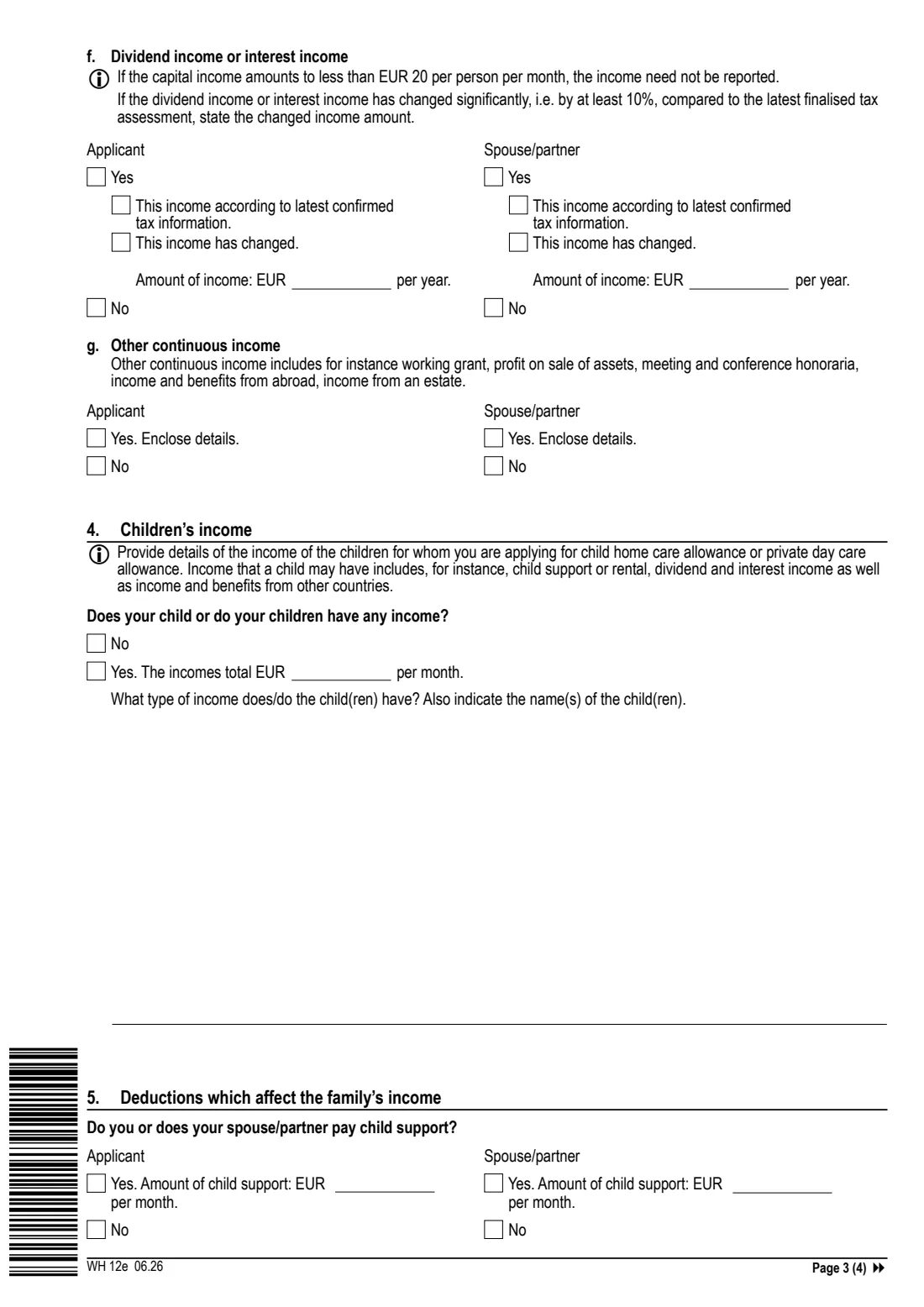 Kela WH 12e - child care allowance changes (2026) Notification of changes: Child care allowance (WH 12e) - Muutosilmoitus: Lasten hoidon tuet — page 3 of 4