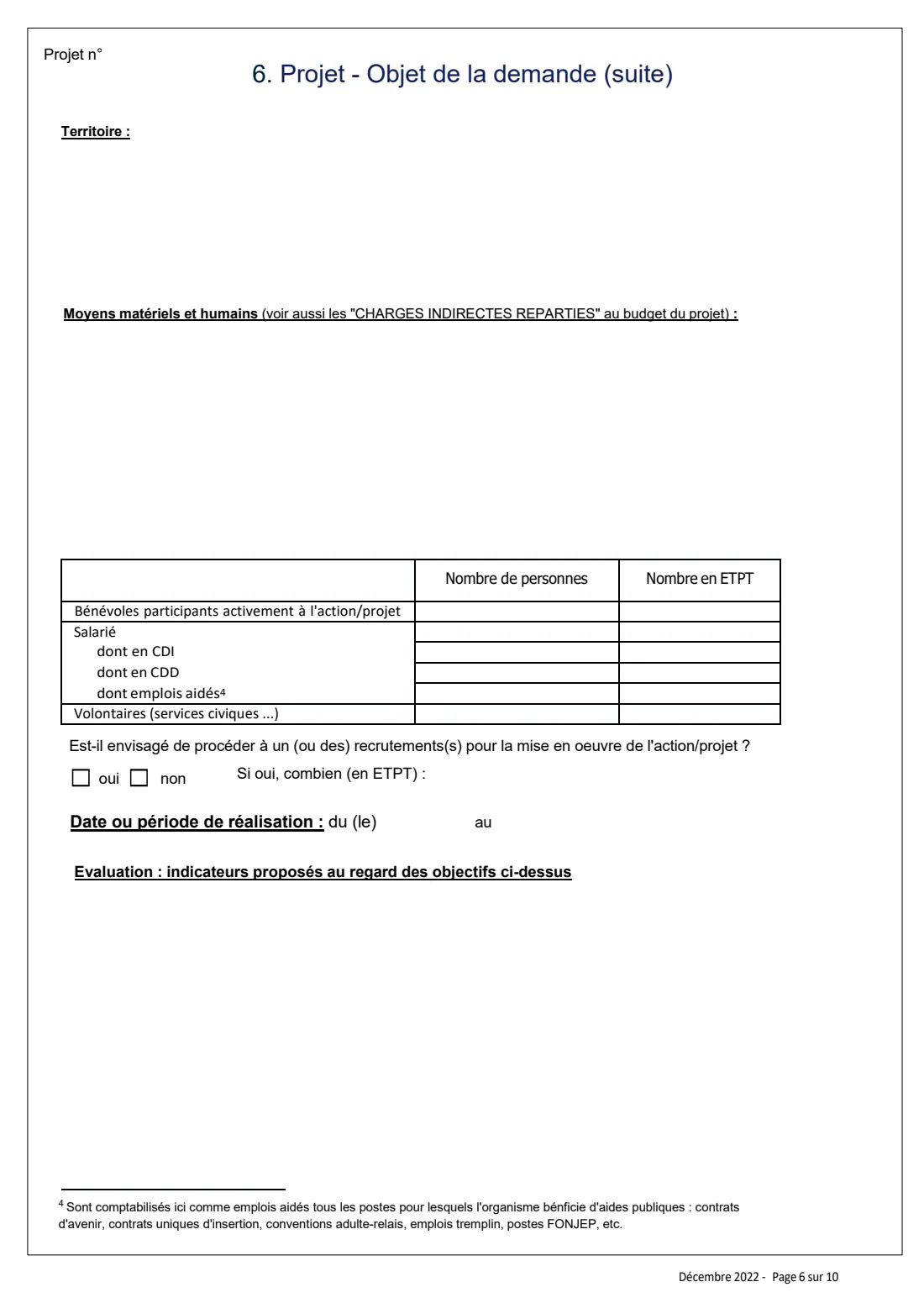 Cerfa 12156 - association grant application (2022) Associations - Demande de subvention(s), formulaire unique (Cerfa 12156*06) - Association grant application — page 6 of 10