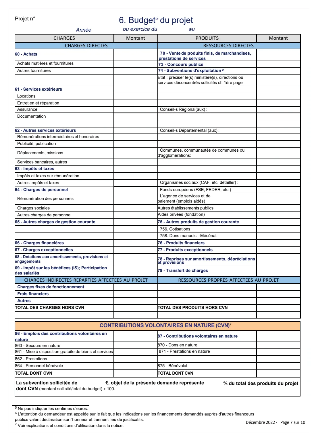 Cerfa 12156 - association grant application (2022) Associations - Demande de subvention(s), formulaire unique (Cerfa 12156*06) - Association grant application — page 7 of 10