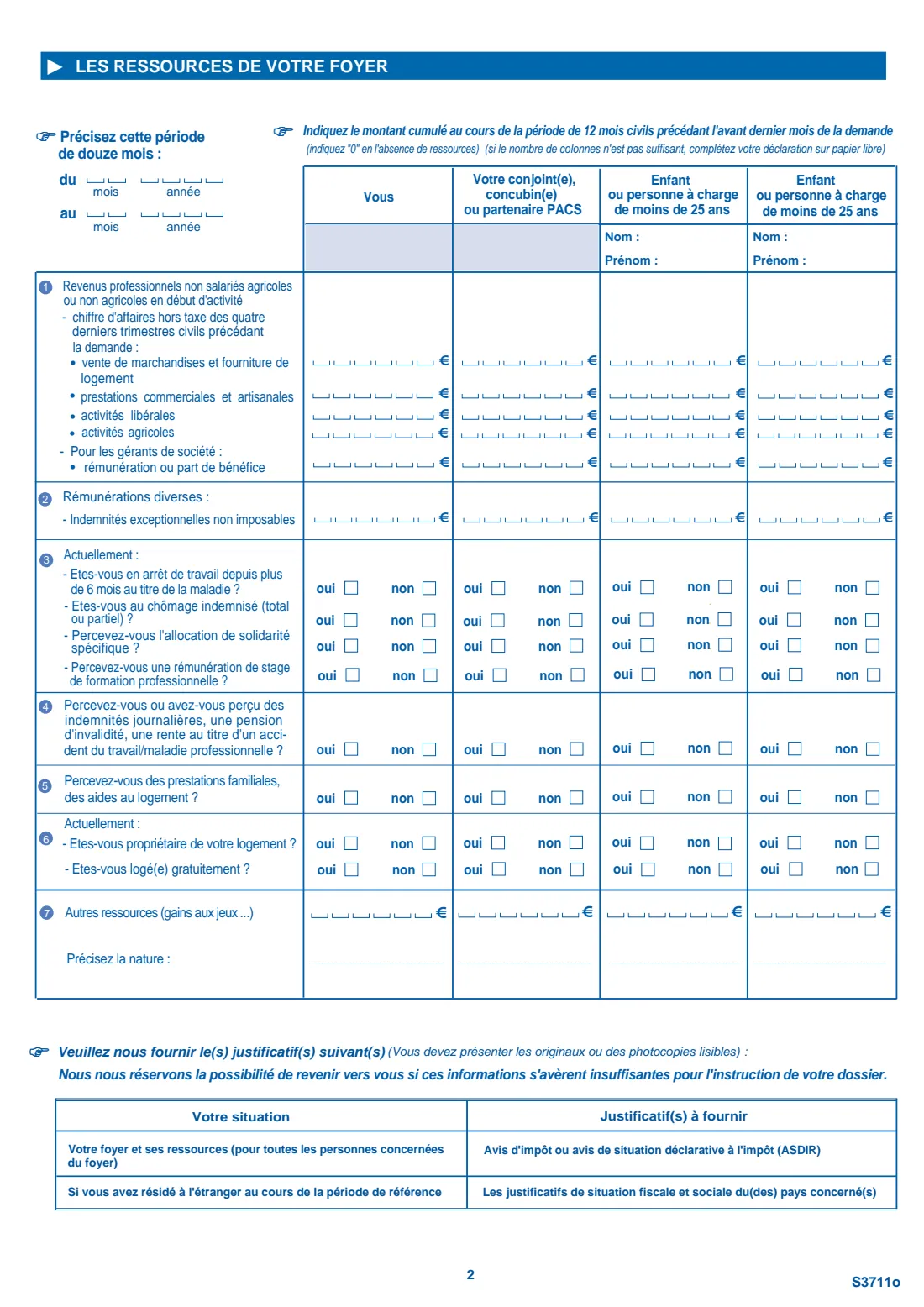 Cerfa 12504 - Complémentaire santé solidaire (C2S) (2026) Demande de Complémentaire santé solidaire (C2S) - application for the free or low-cost top-up health cover (S 3711o) — page 2 of 6