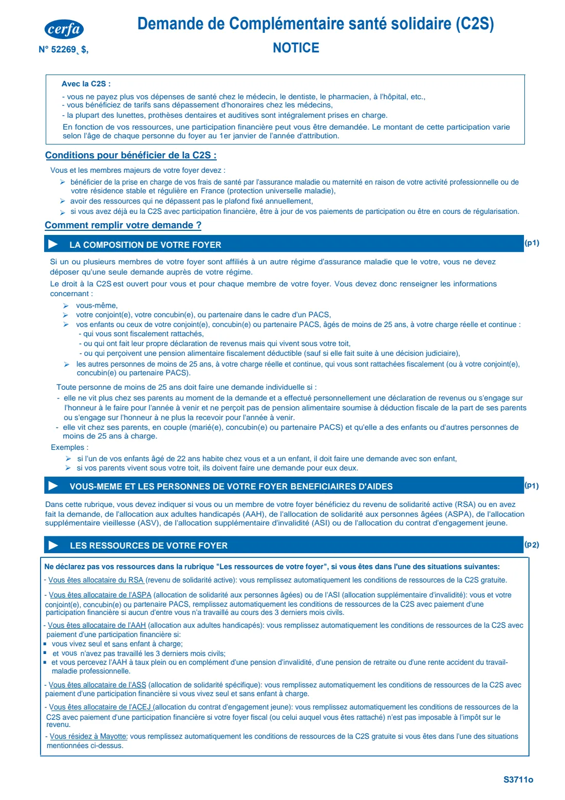 Cerfa 12504 - Complémentaire santé solidaire (C2S) (2026) Demande de Complémentaire santé solidaire (C2S) - application for the free or low-cost top-up health cover (S 3711o) — page 5 of 6