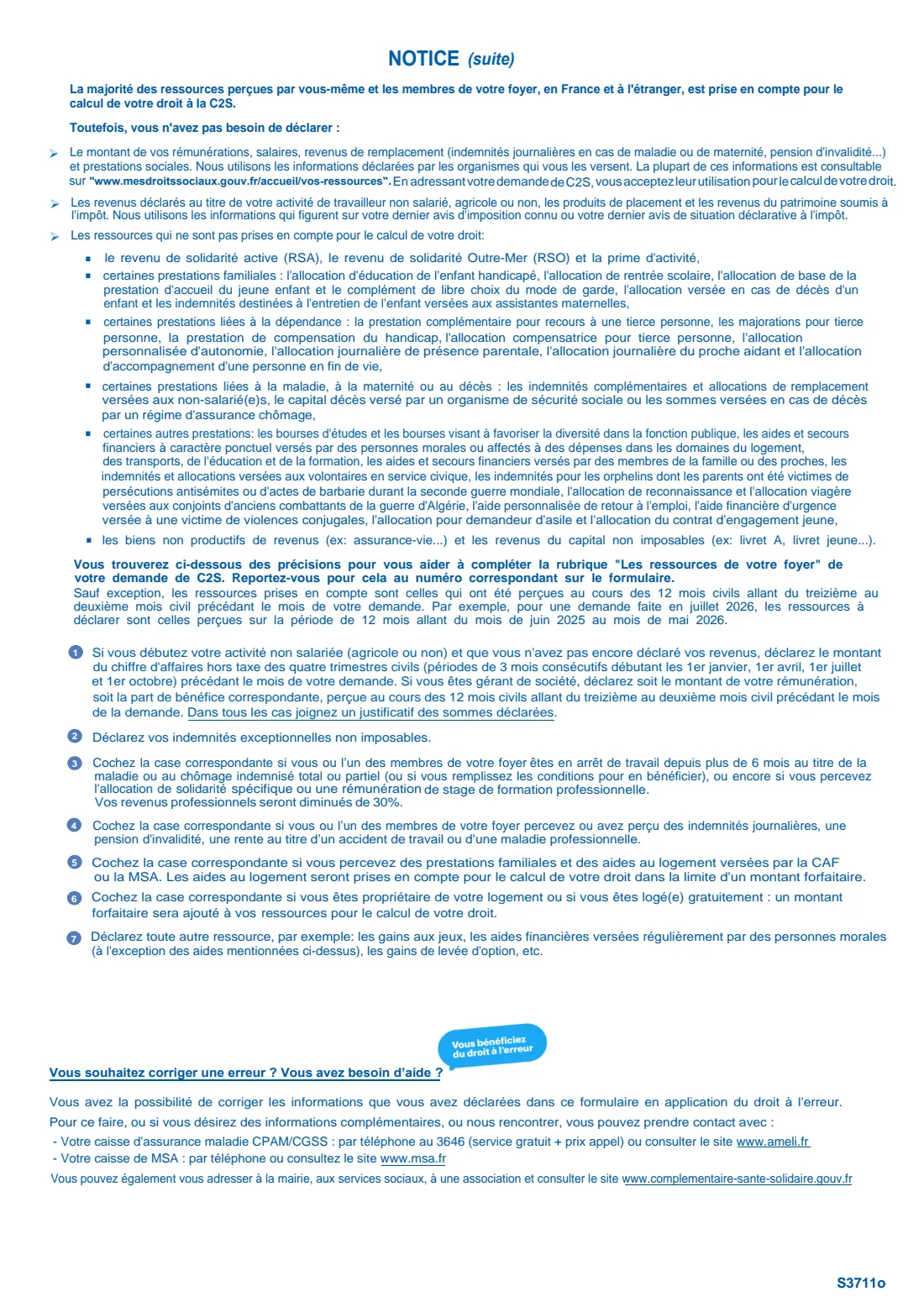 Cerfa 12504 - Complémentaire santé solidaire (C2S) (2026) Demande de Complémentaire santé solidaire (C2S) - application for the free or low-cost top-up health cover (S 3711o) — page 6 of 6