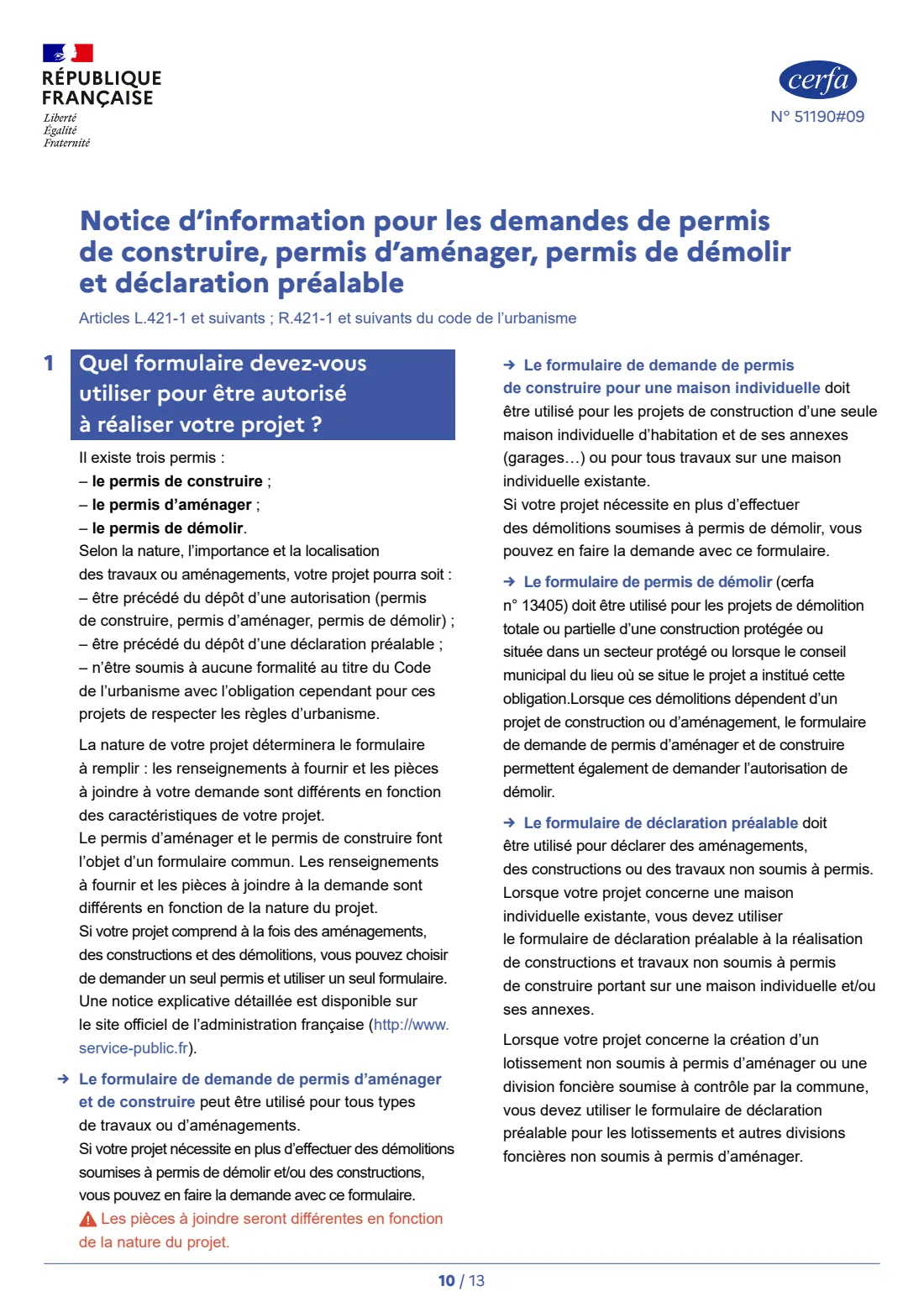 Cerfa 13703 - déclaration préalable (house works) (2026) Déclaration préalable - constructions et travaux non soumis à permis de construire portant sur une maison individuelle et/ou ses annexes - prior declaration for works on a detached house — page 12 of 15