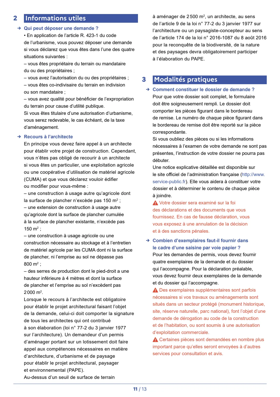 Cerfa 13703 - déclaration préalable (house works) (2026) Déclaration préalable - constructions et travaux non soumis à permis de construire portant sur une maison individuelle et/ou ses annexes - prior declaration for works on a detached house — page 13 of 15