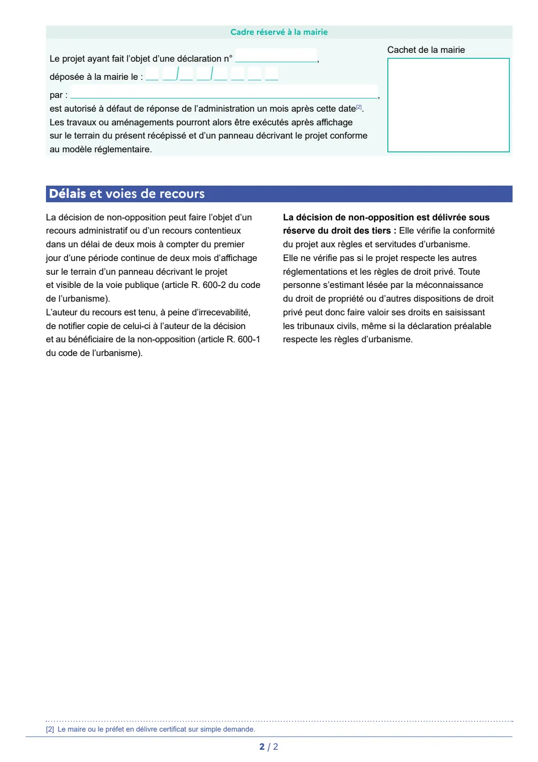 Cerfa 13703 - déclaration préalable (house works) (2026) Déclaration préalable - constructions et travaux non soumis à permis de construire portant sur une maison individuelle et/ou ses annexes - prior declaration for works on a detached house — page 2 of 15