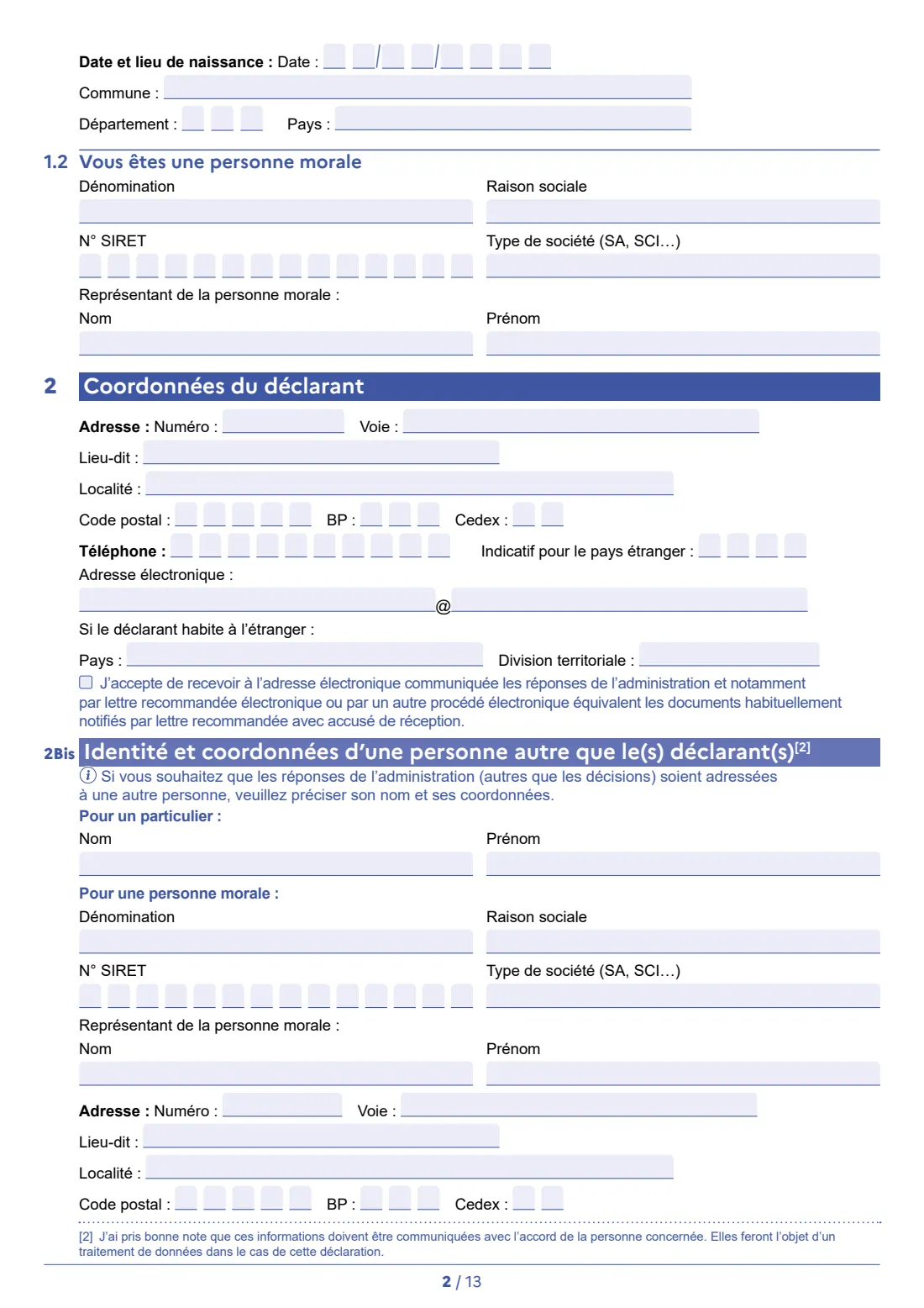 Cerfa 13703 - déclaration préalable (house works) (2026) Déclaration préalable - constructions et travaux non soumis à permis de construire portant sur une maison individuelle et/ou ses annexes - prior declaration for works on a detached house — page 4 of 15
