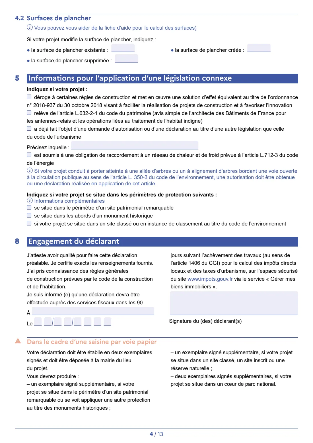 Cerfa 13703 - déclaration préalable (house works) (2026) Déclaration préalable - constructions et travaux non soumis à permis de construire portant sur une maison individuelle et/ou ses annexes - prior declaration for works on a detached house — page 6 of 15