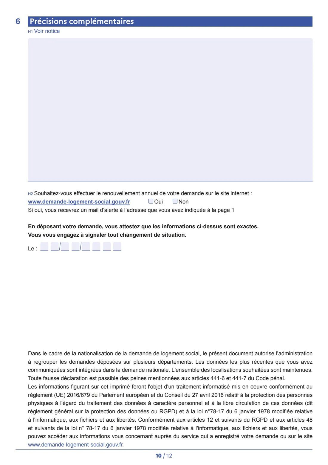 Cerfa 14069 - demande de logement social (2026) Demande de logement social - application for social housing (HLM) — page 10 of 12