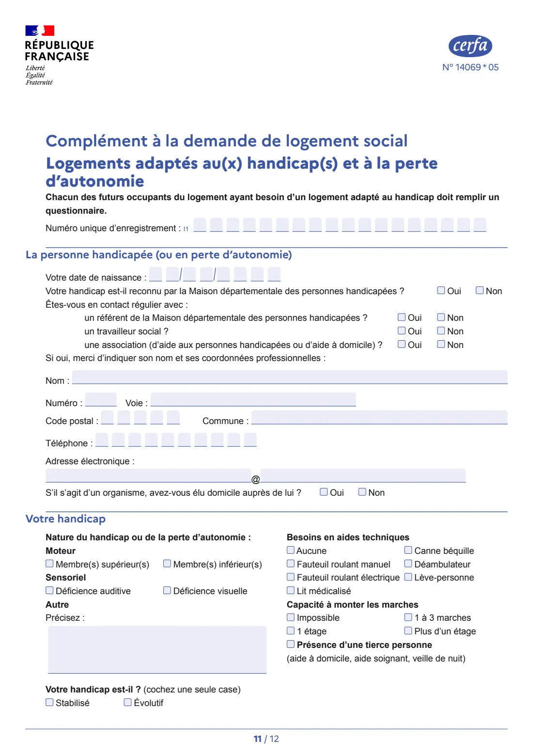 Cerfa 14069 - demande de logement social (2026) Demande de logement social - application for social housing (HLM) — page 11 of 12