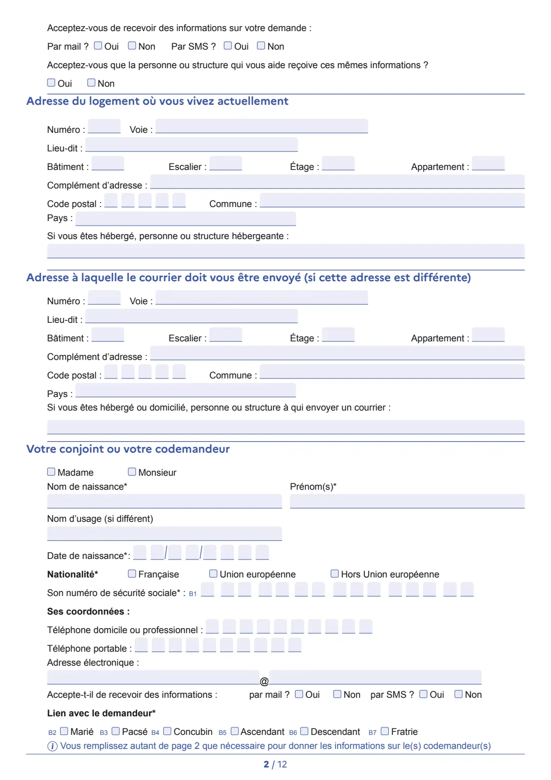 Cerfa 14069 - demande de logement social (2026) Demande de logement social - application for social housing (HLM) — page 2 of 12