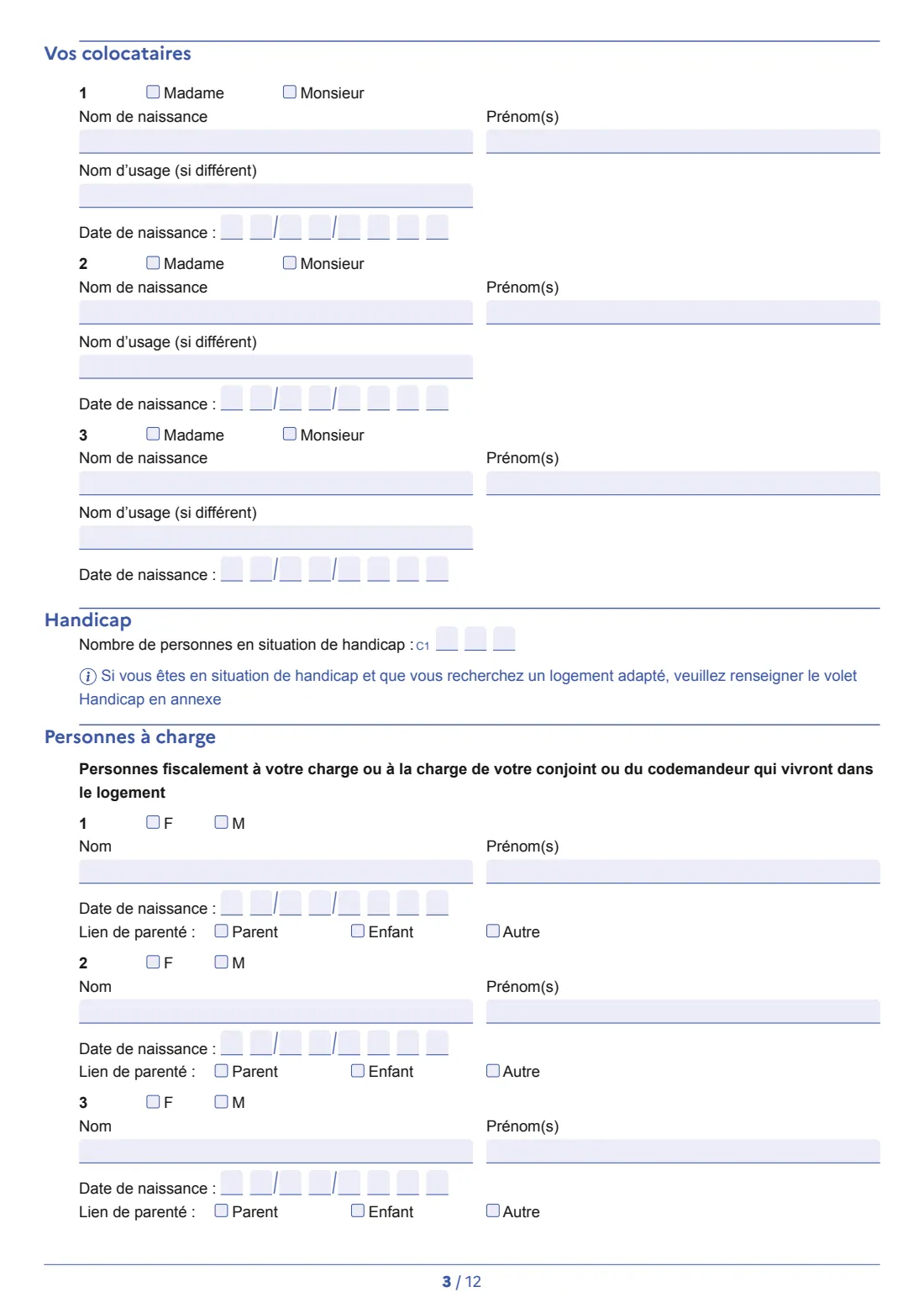 Cerfa 14069 - demande de logement social (2026) Demande de logement social - application for social housing (HLM) — page 3 of 12