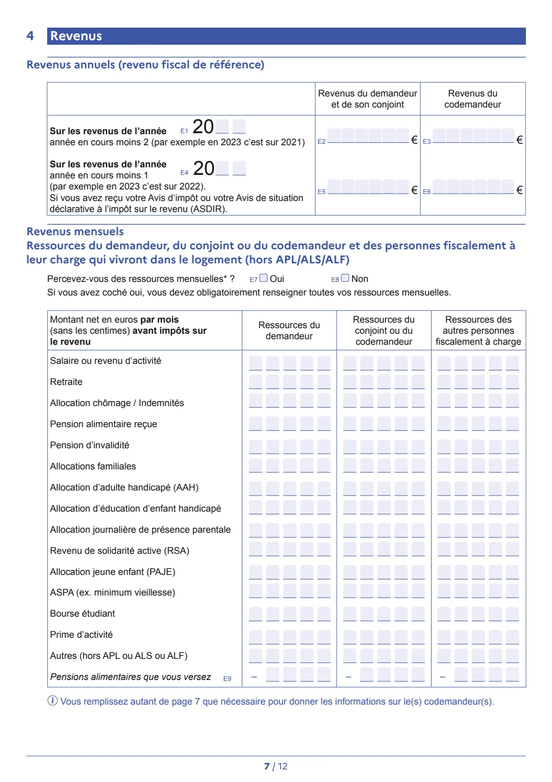 Cerfa 14069 - demande de logement social (2026) Demande de logement social - application for social housing (HLM) — page 7 of 12