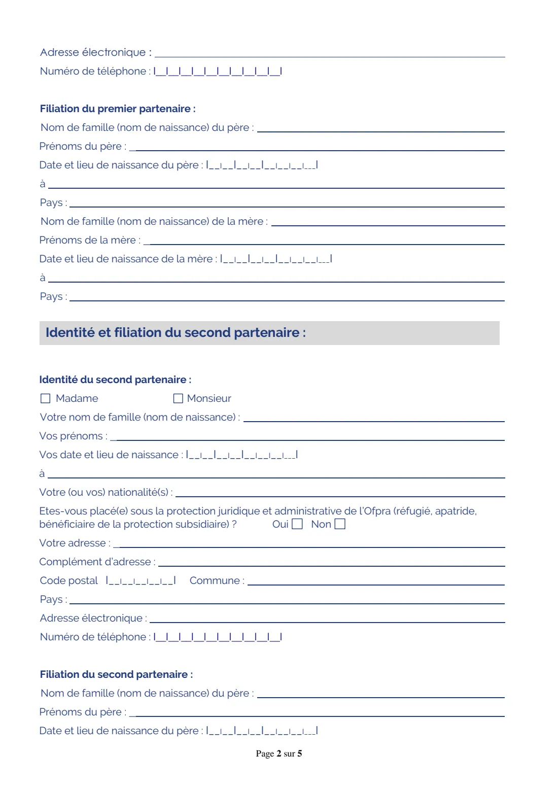 Cerfa 15725 - joint PACS declaration (2026) Joint PACS declaration and sworn statements (Déclaration conjointe d'un pacte civil de solidarité (Pacs) et attestations sur l'honneur de non-parenté, non-alliance et résidence commune) — page 2 of 5