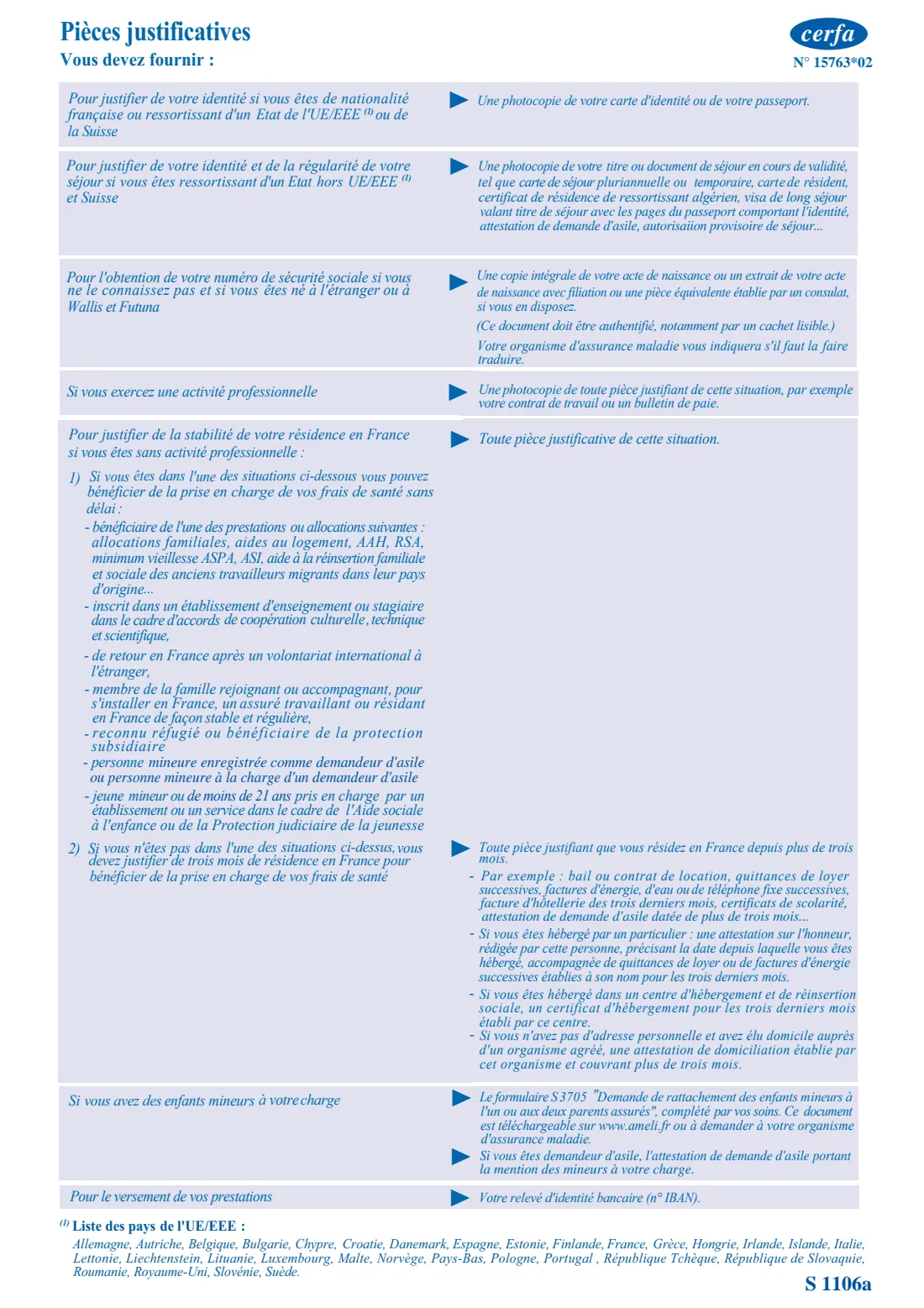 Cerfa 15763 - joining French health insurance (2026) Demande d'ouverture des droits à l'assurance maladie (S 1106a) - application to join French health insurance (PUMa) — page 2 of 2