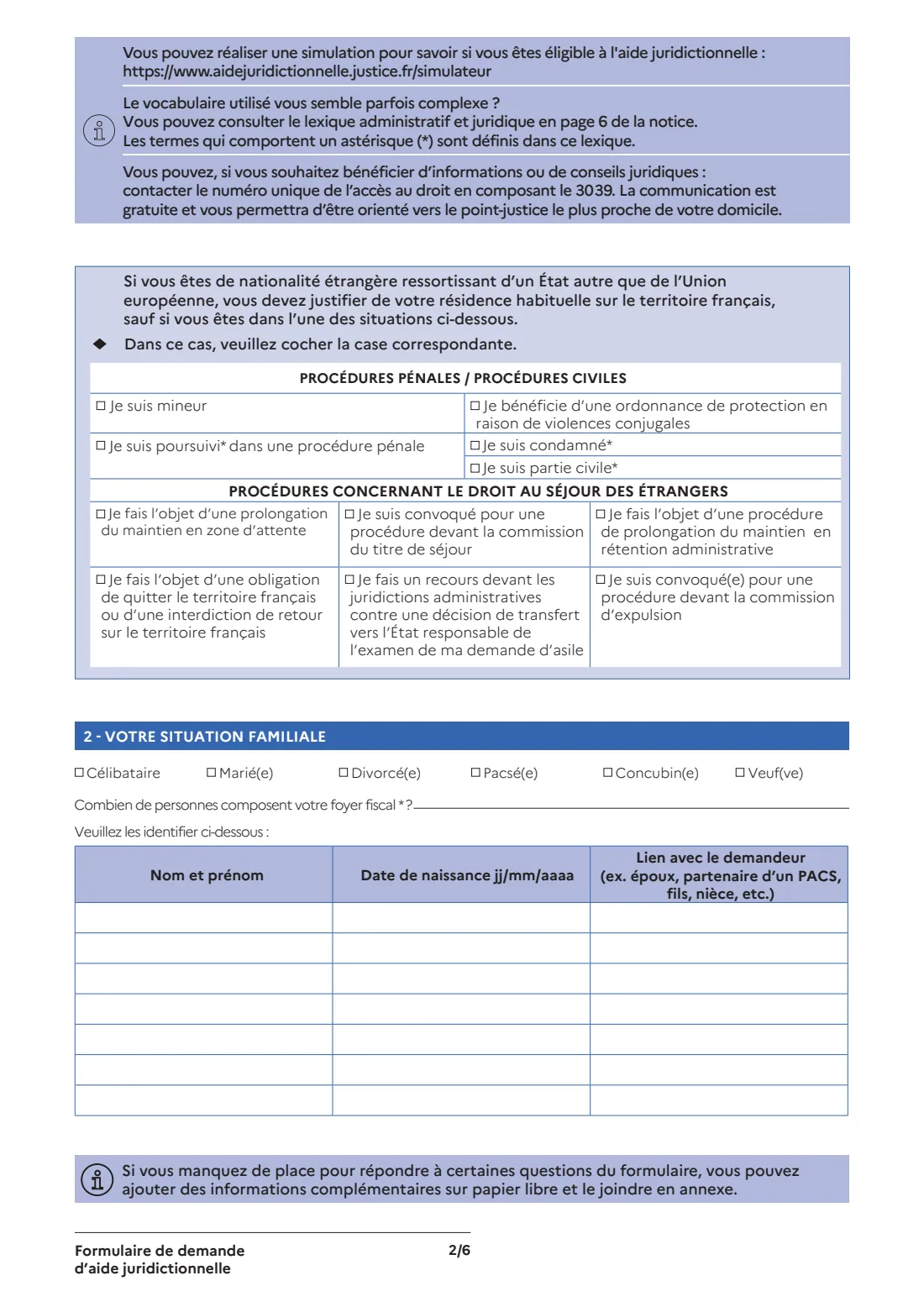 Cerfa 16146 - legal aid application (2026) Application for legal aid (Formulaire de demande d'aide juridictionnelle) — page 2 of 6