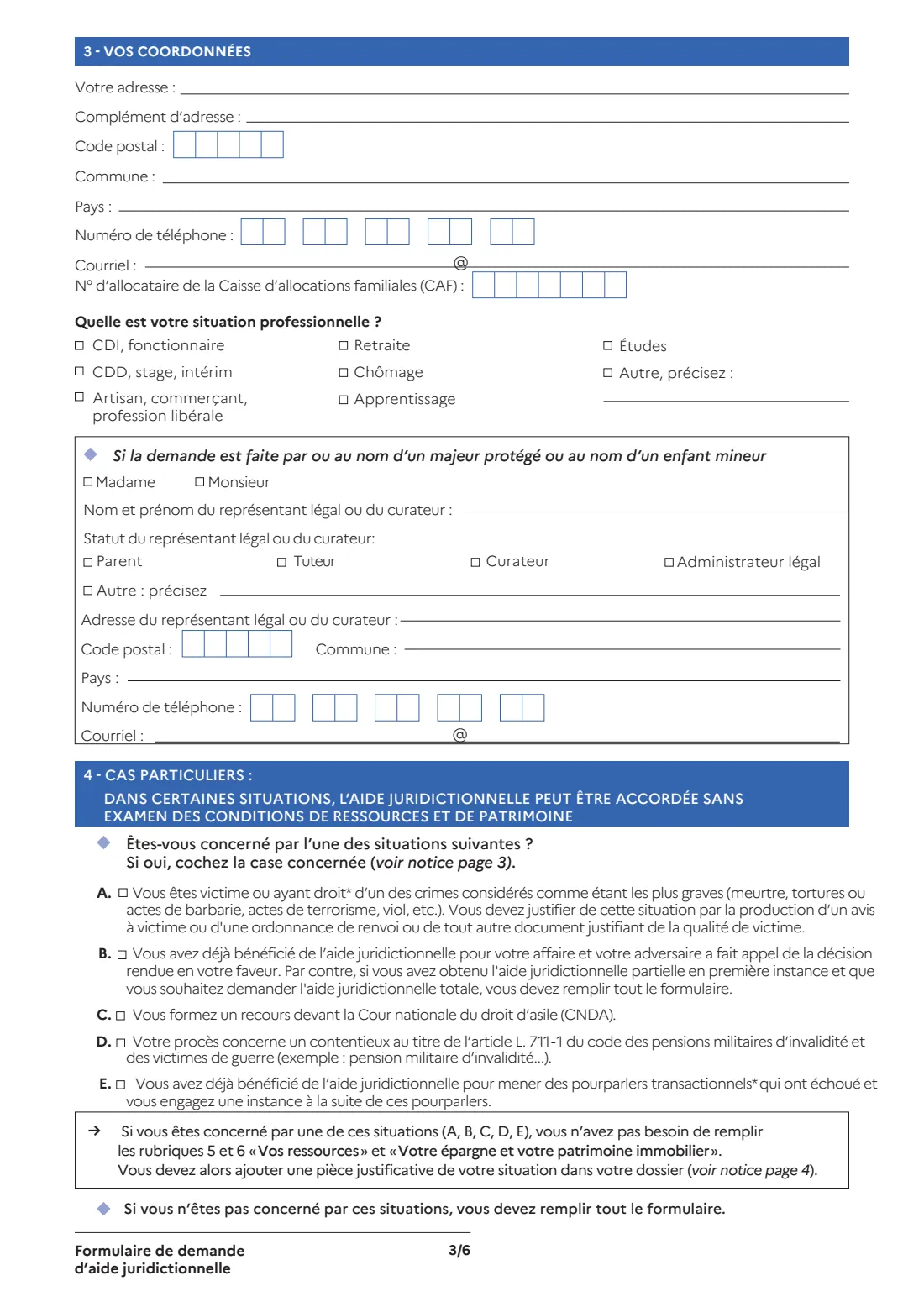 Cerfa 16146 - legal aid application (2026) Application for legal aid (Formulaire de demande d'aide juridictionnelle) — page 3 of 6