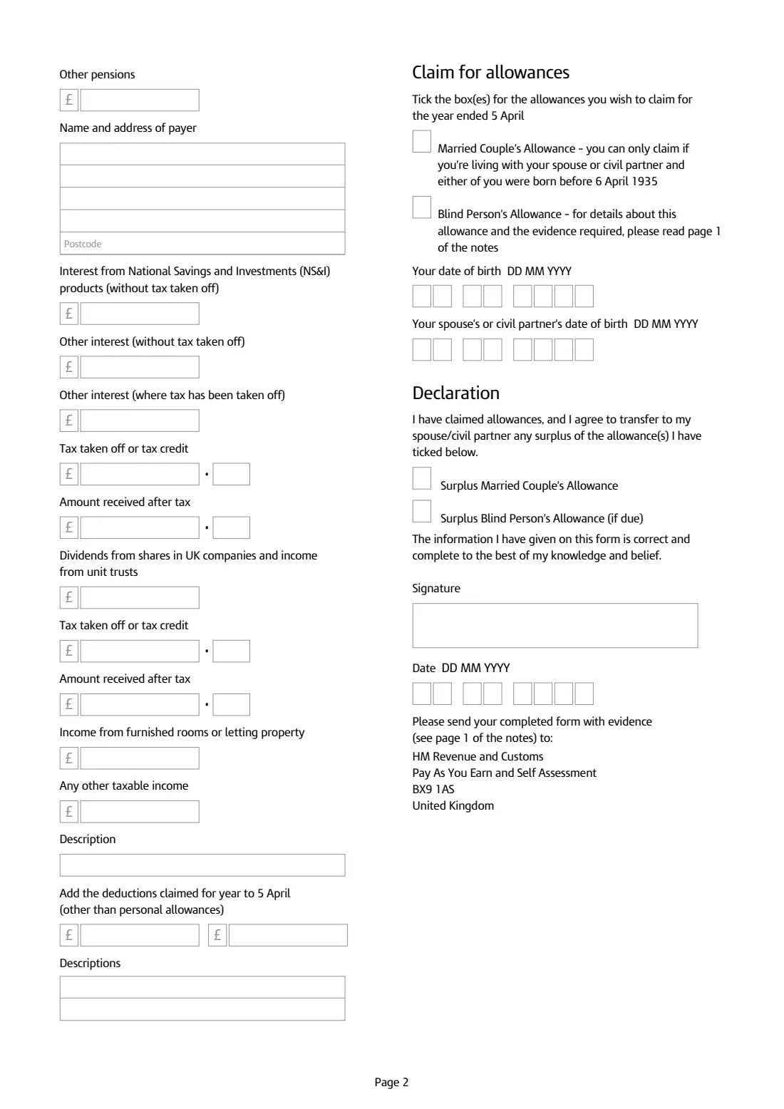 Form 575(T) (2025) Notice of transfer of surplus Income Tax allowances (575(T)) — page 2 of 2