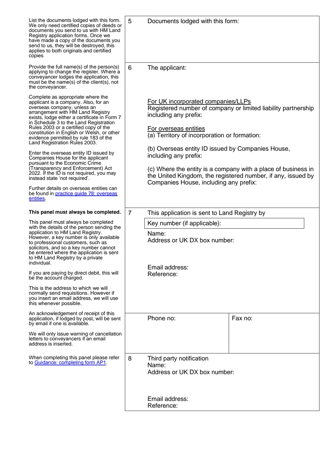 Form AP1 (2024) Application to change the register — page 2 of 7