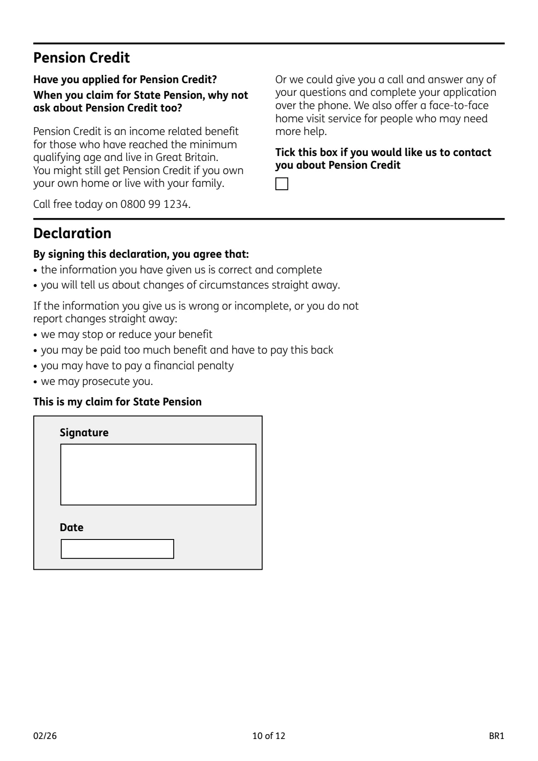 BR1 State Pension claim (2026) Get your State Pension (State Pension claim form) — page 10 of 12