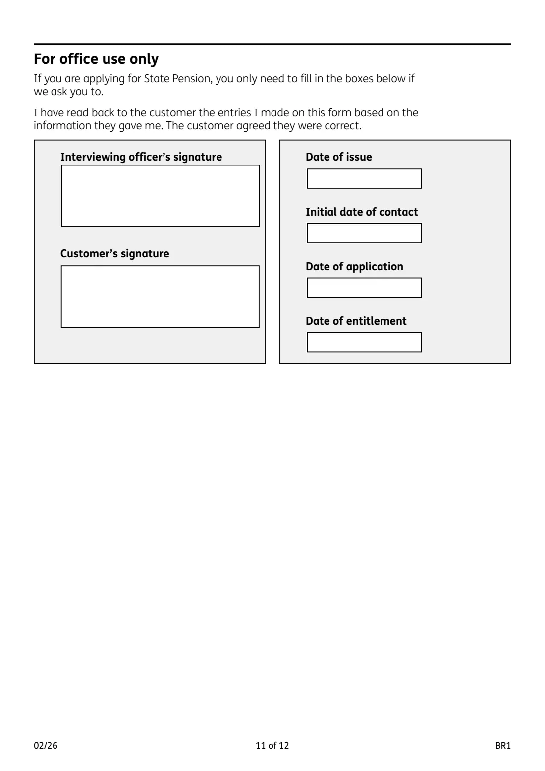 BR1 State Pension claim (2026) Get your State Pension (State Pension claim form) — page 11 of 12