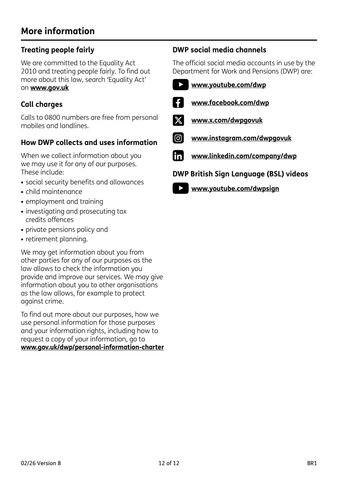 BR1 State Pension claim (2026) Get your State Pension (State Pension claim form) — page 12 of 12