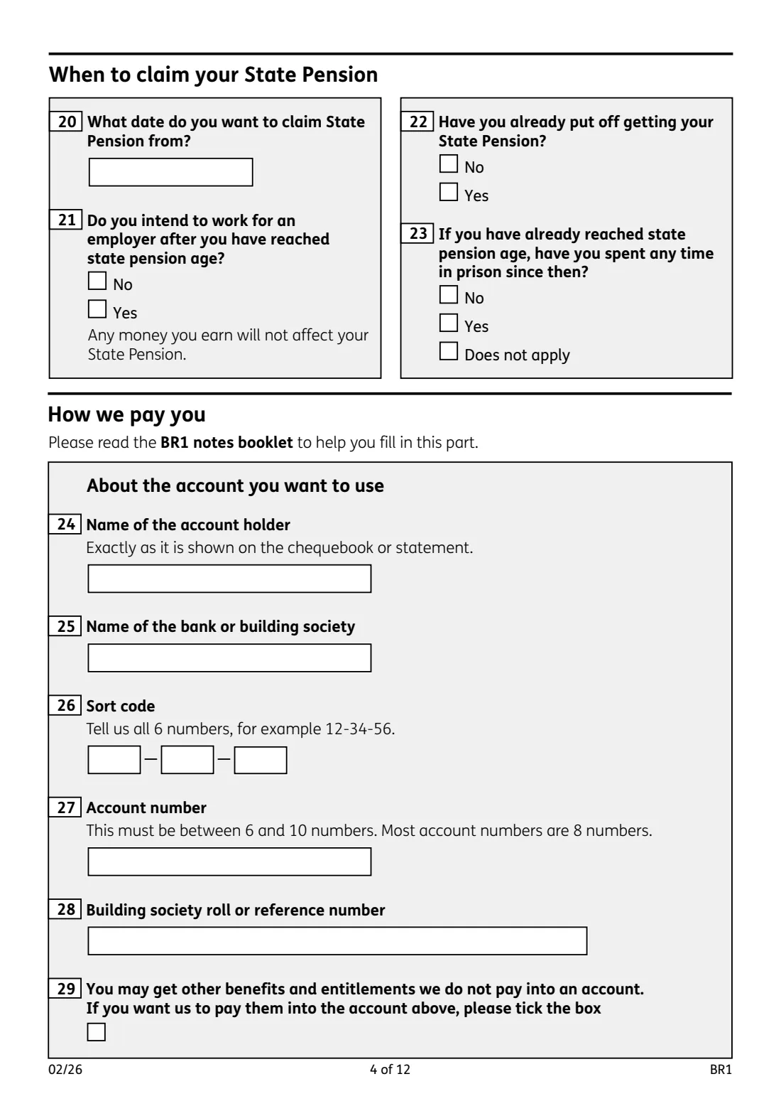 BR1 State Pension claim (2026) Get your State Pension (State Pension claim form) — page 4 of 12