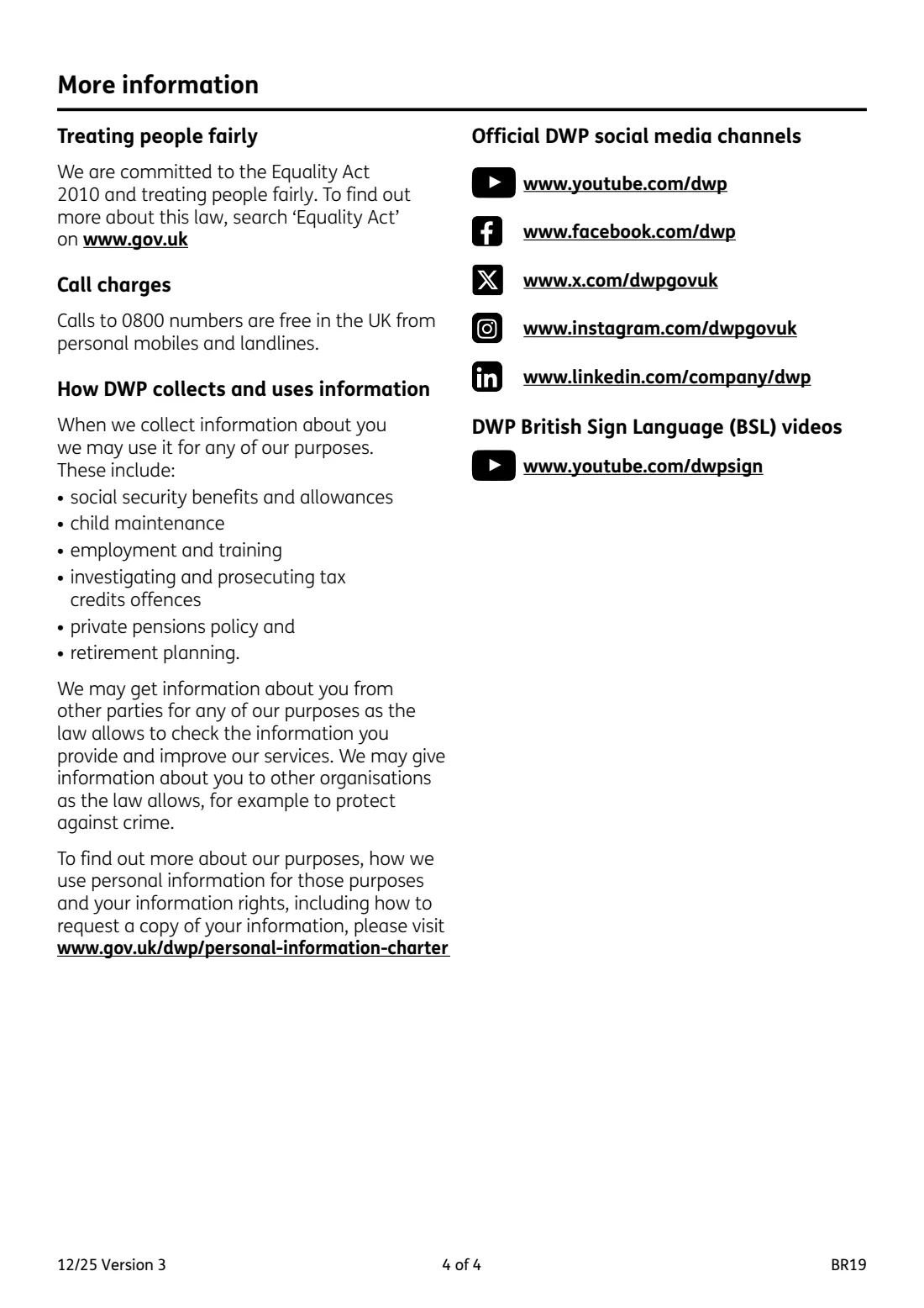 BR19 State Pension forecast (2025) Application for a State Pension forecast — page 4 of 4