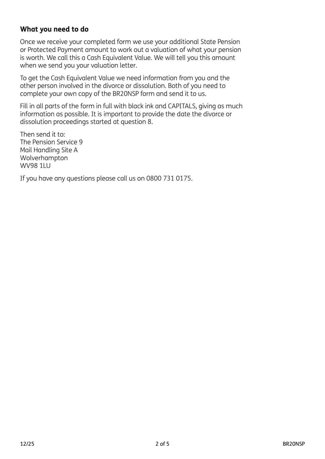 BR20NSP State Pension valuation on divorce (2025) State Pensions and divorce or dissolution: application for a valuation — page 2 of 5
