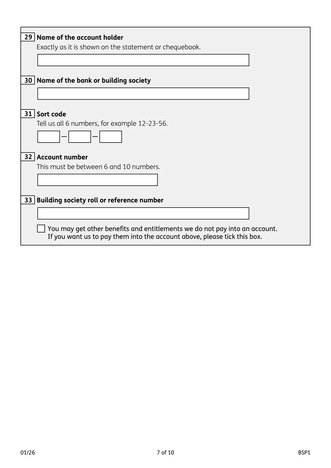BSP1 Bereavement Support Payment (2026) Bereavement Support Payment claim form — page 7 of 10