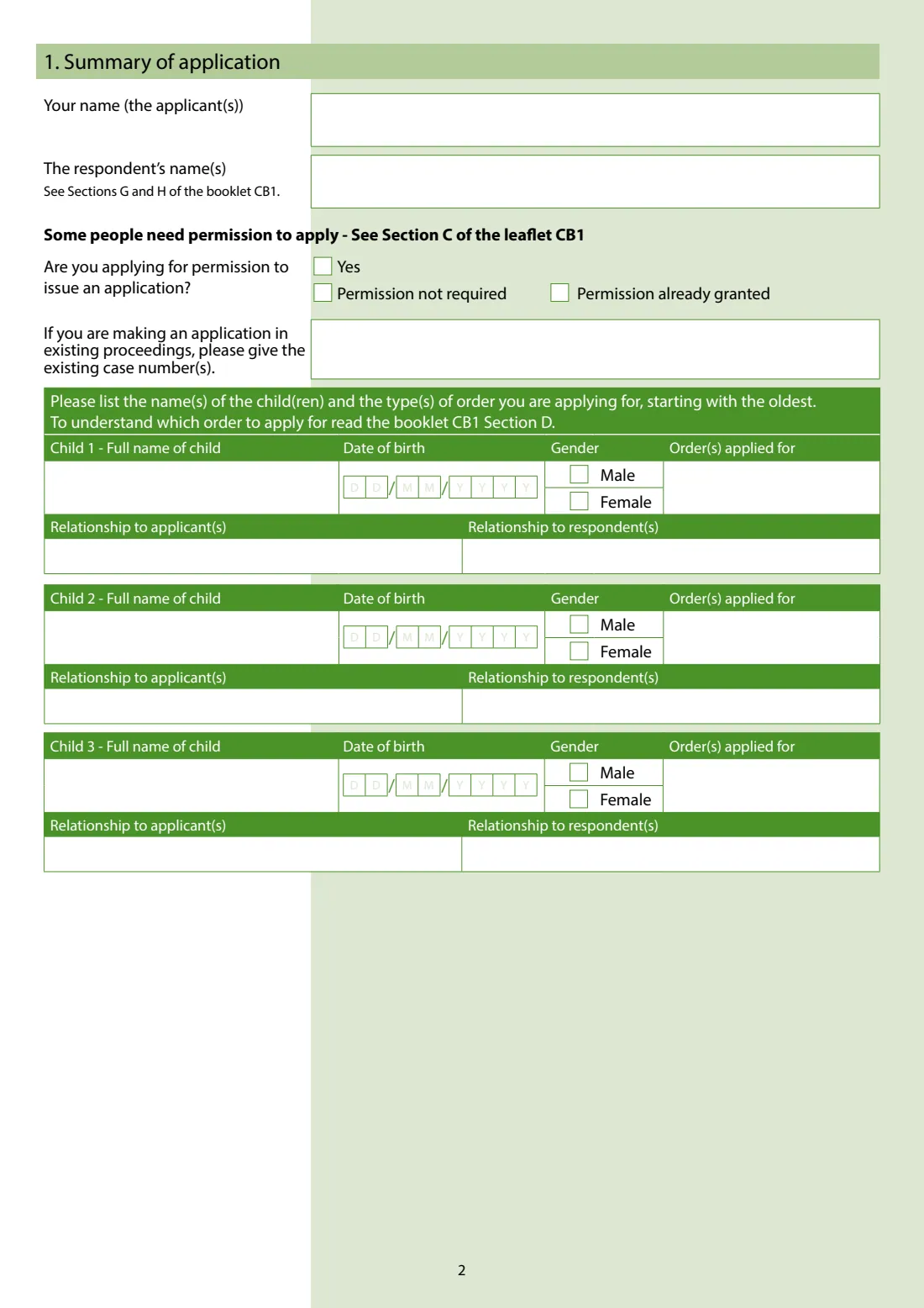 C2 Application (Children Act 1989) (2026) Application in existing proceedings relating to children (C2) — page 2 of 10