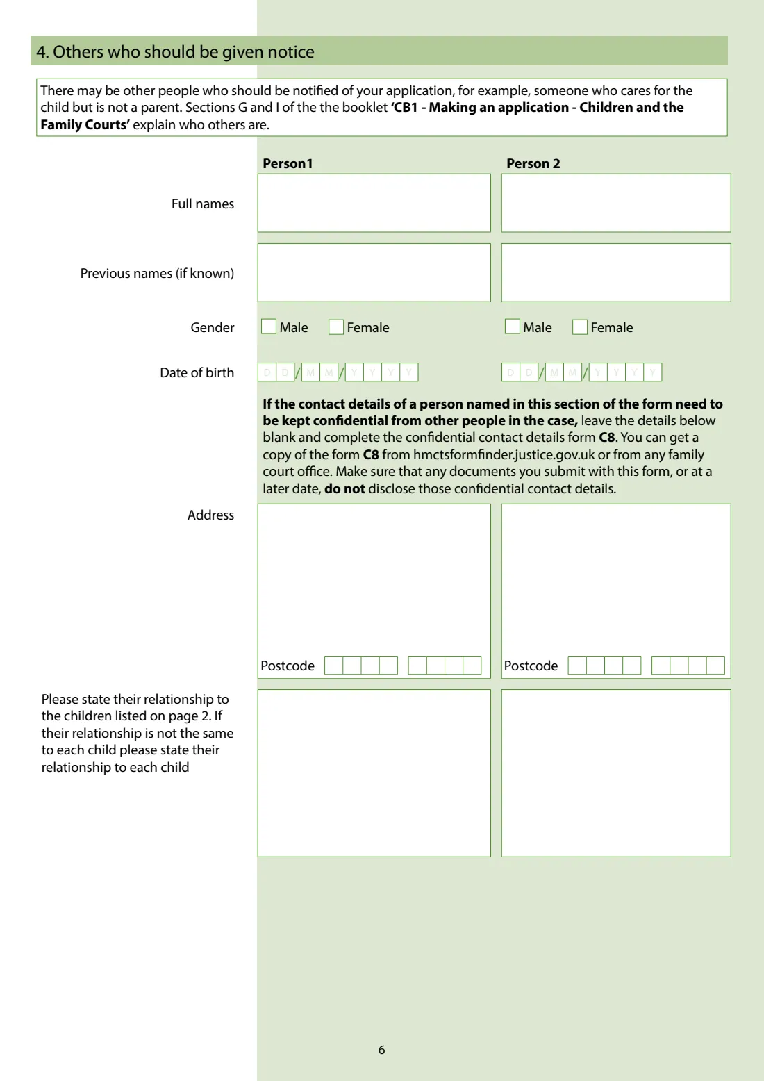 C2 Application (Children Act 1989) (2026) Application in existing proceedings relating to children (C2) — page 6 of 10