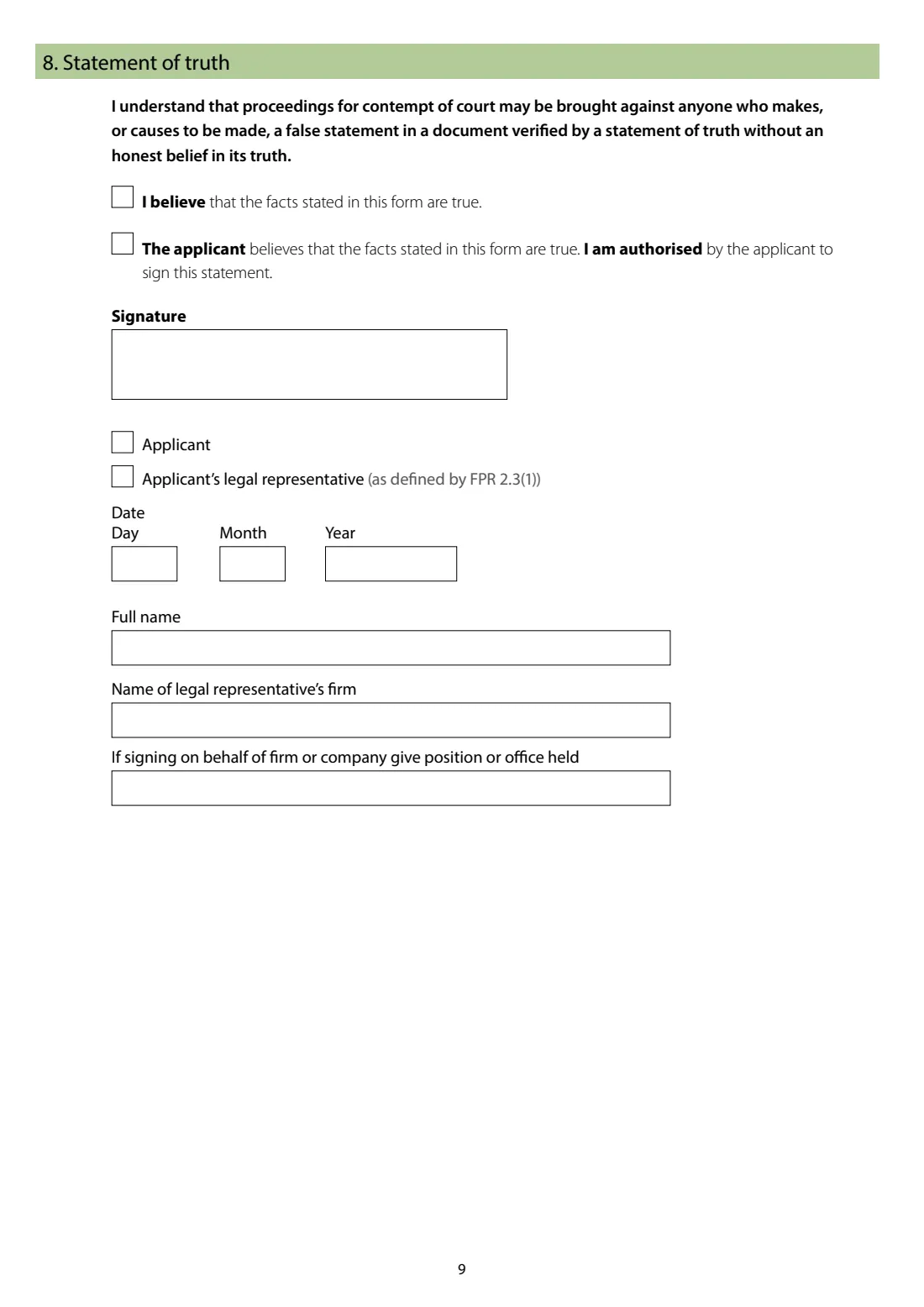 C2 Application (Children Act 1989) (2026) Application in existing proceedings relating to children (C2) — page 9 of 10