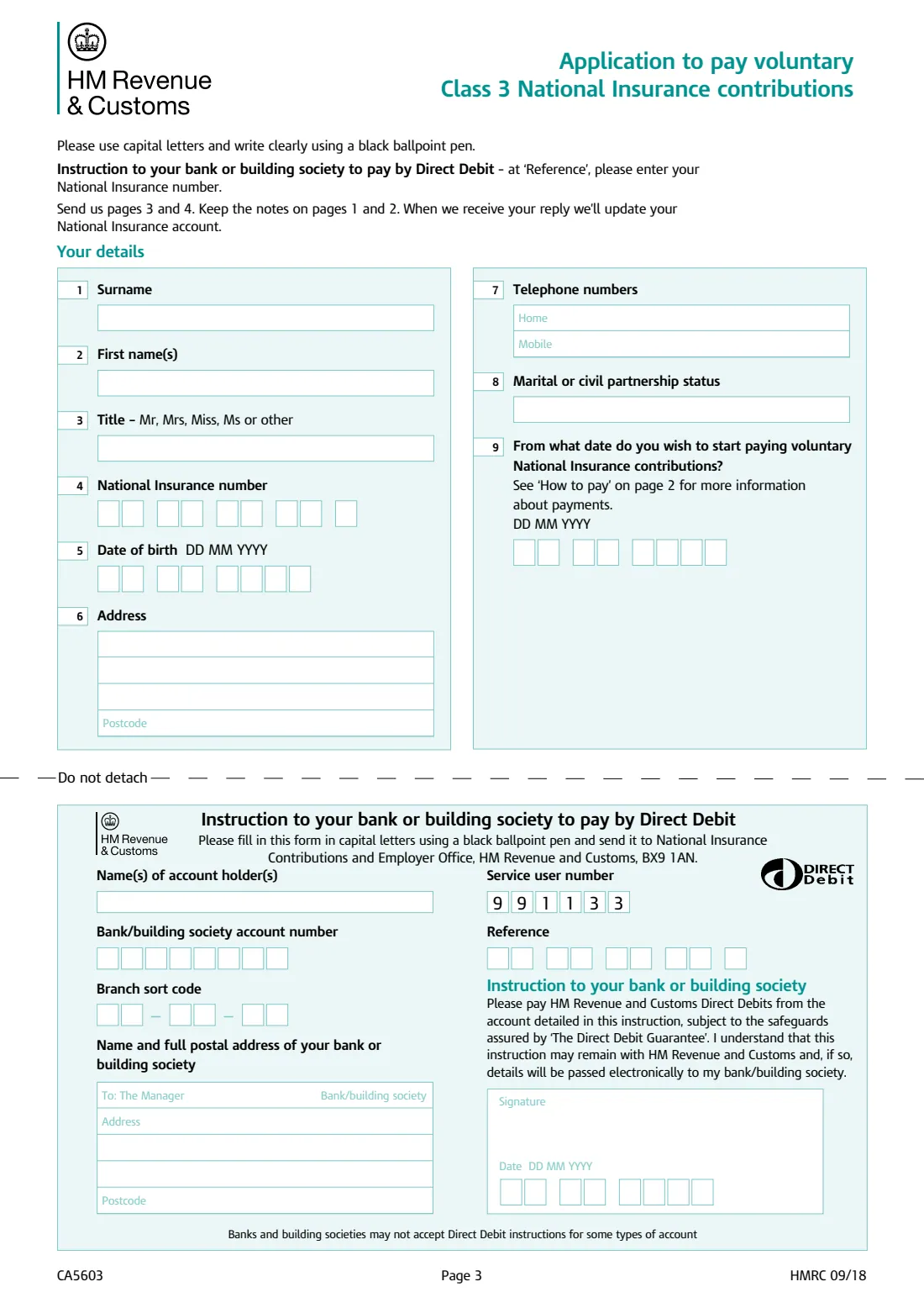 Form CA5603 (2018) Application to pay voluntary Class 3 National Insurance contributions — page 3 of 4