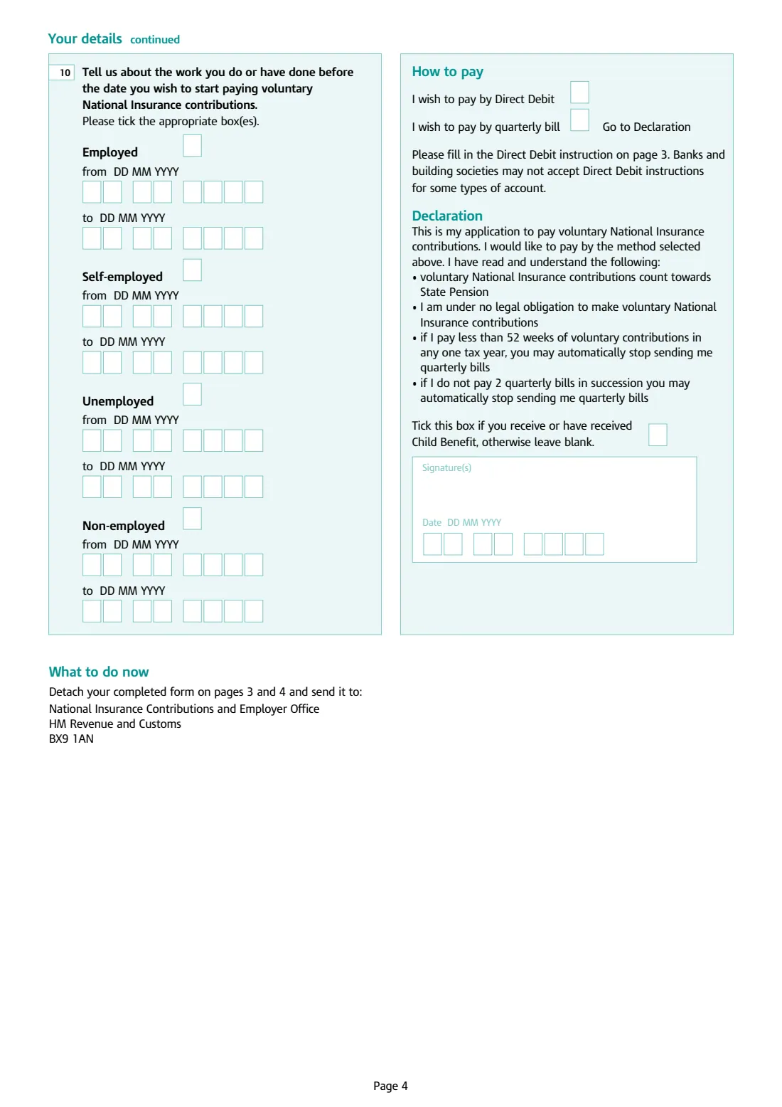 Form CA5603 (2018) Application to pay voluntary Class 3 National Insurance contributions — page 4 of 4