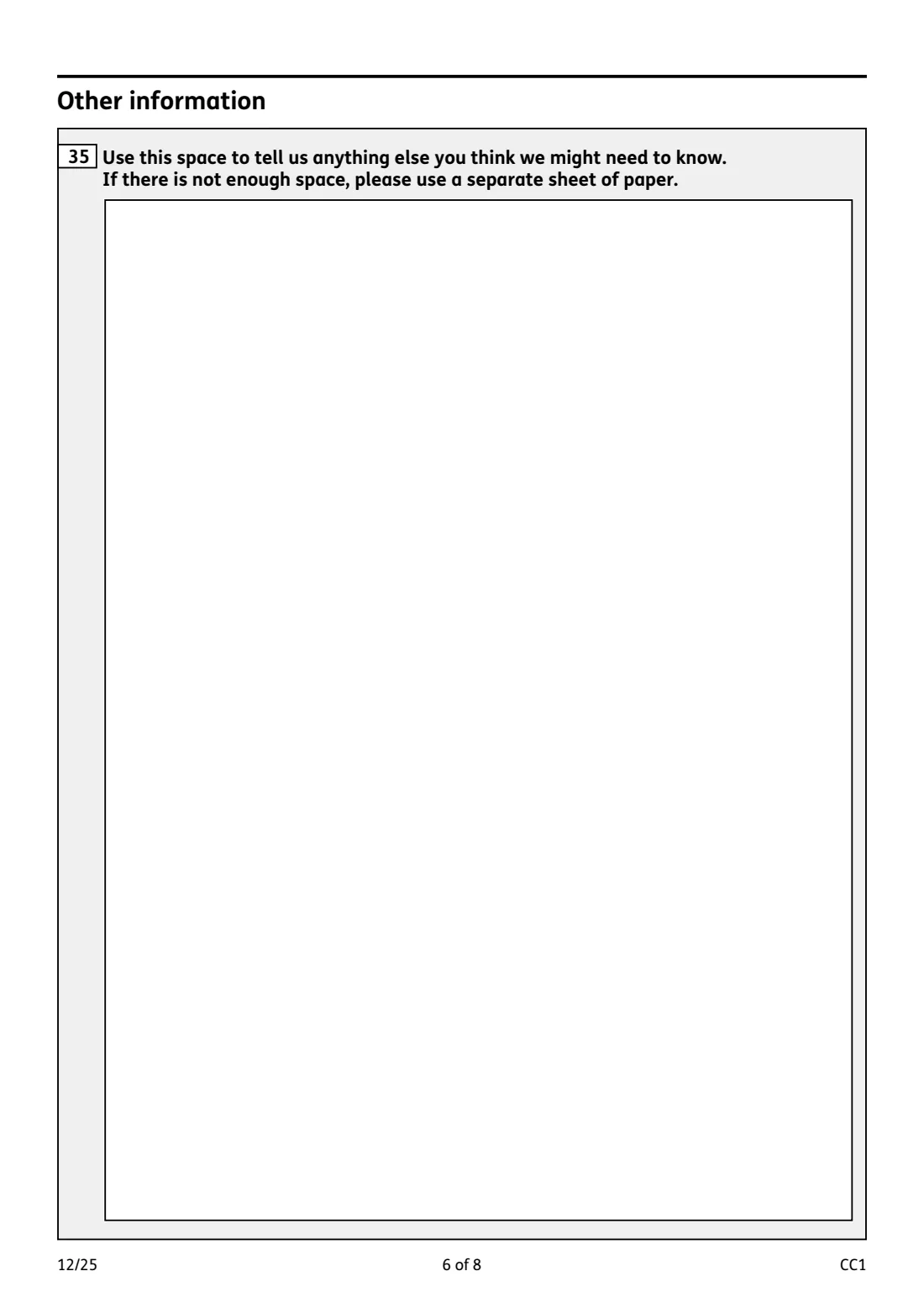 CC1 Carer's Credit application (2025) Carer's Credit application form (CC1) — page 6 of 8