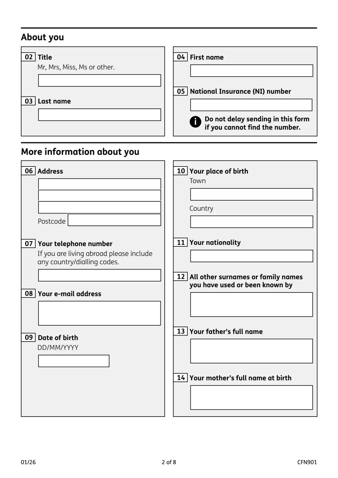 CFN901 EEA and Swiss pension claim (2026) European Economic Area and Switzerland Pension claim form — page 2 of 8