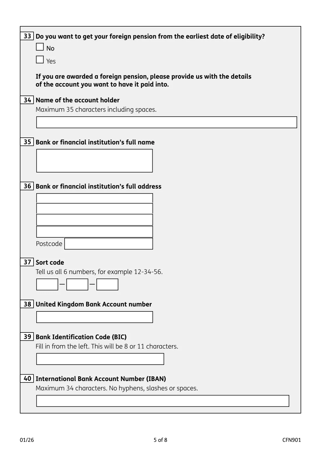 CFN901 EEA and Swiss pension claim (2026) European Economic Area and Switzerland Pension claim form — page 5 of 8