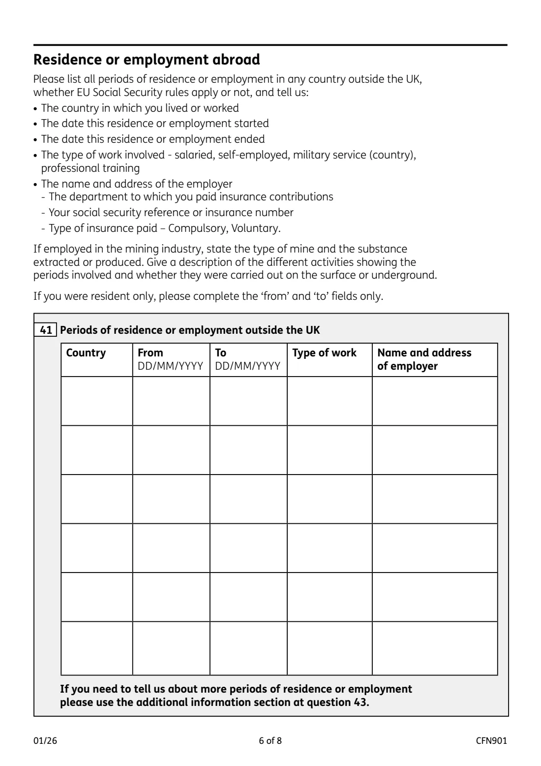 CFN901 EEA and Swiss pension claim (2026) European Economic Area and Switzerland Pension claim form — page 6 of 8