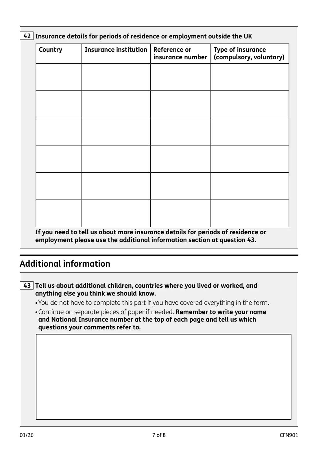 CFN901 EEA and Swiss pension claim (2026) European Economic Area and Switzerland Pension claim form — page 7 of 8