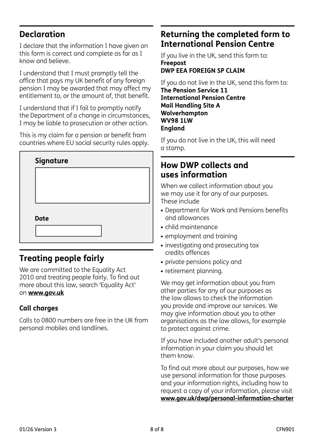 CFN901 EEA and Swiss pension claim (2026) European Economic Area and Switzerland Pension claim form — page 8 of 8