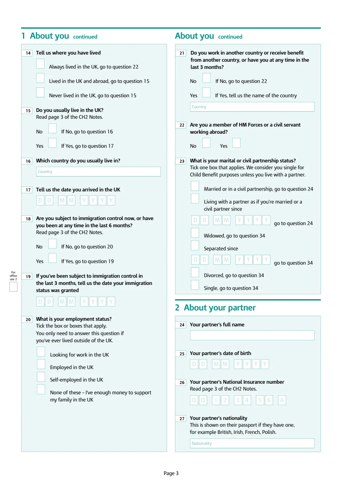 CH2 Child Benefit claim (2026) Child Benefit claim form — page 3 of 9
