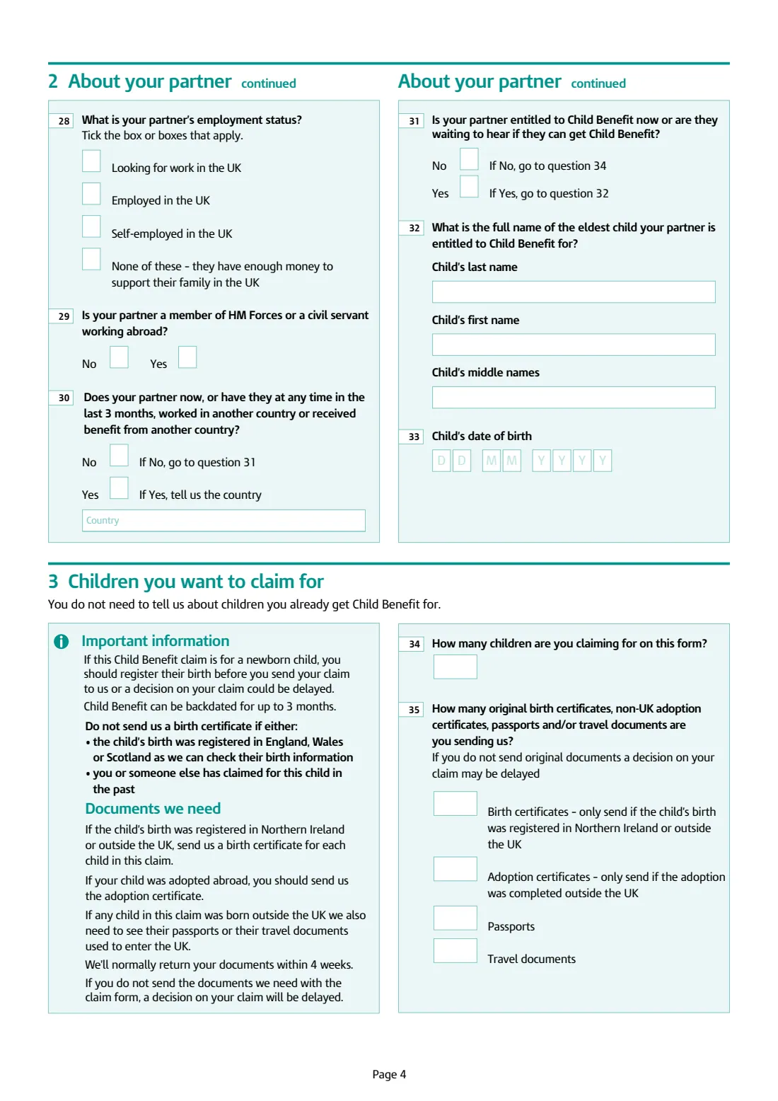 CH2 Child Benefit claim (2026) Child Benefit claim form — page 4 of 9