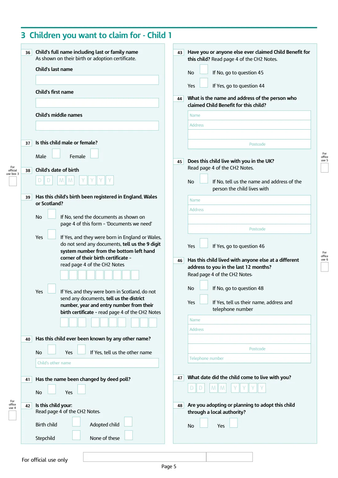 CH2 Child Benefit claim (2026) Child Benefit claim form — page 5 of 9