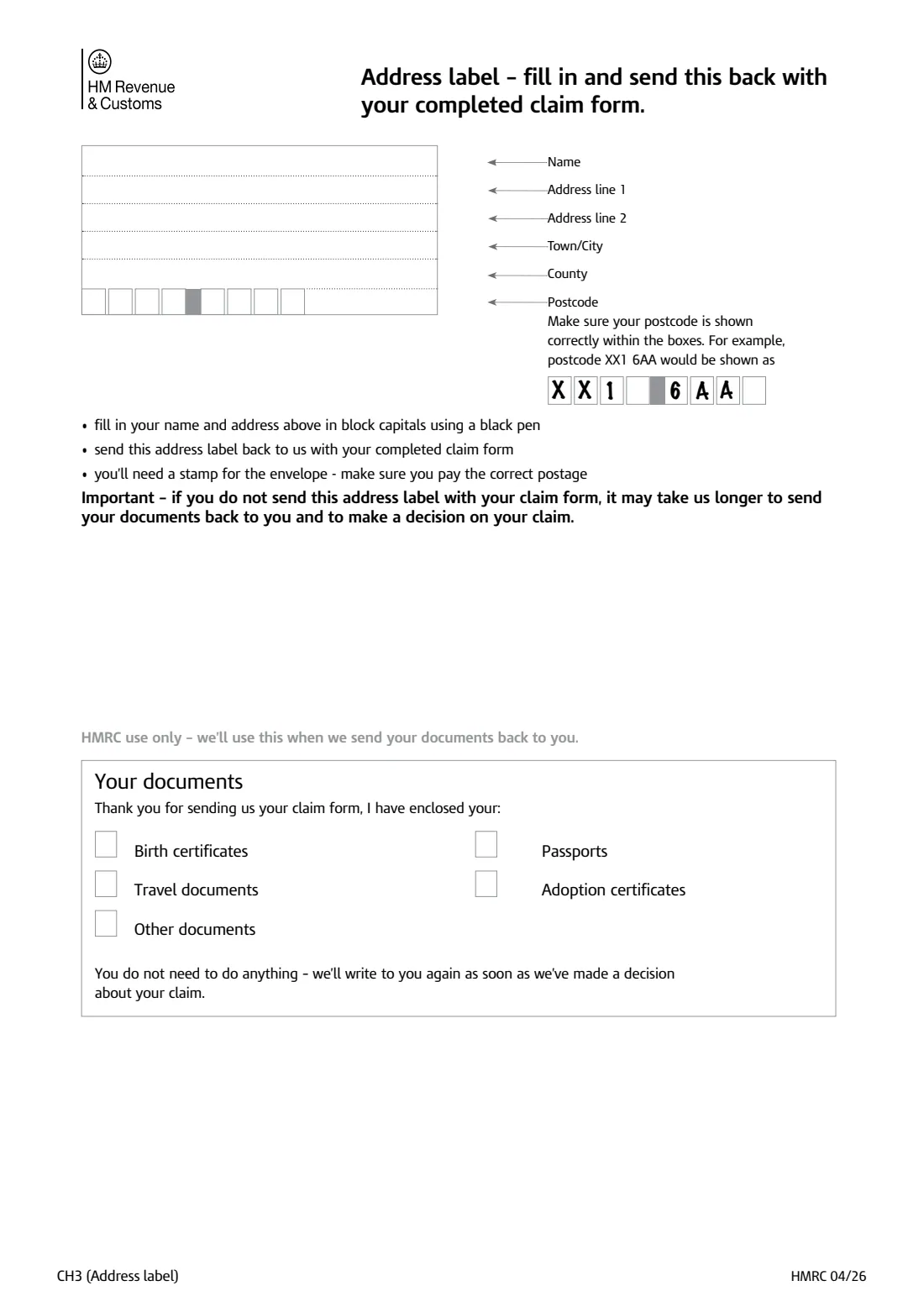 CH2 Child Benefit claim (2026) Child Benefit claim form — page 9 of 9