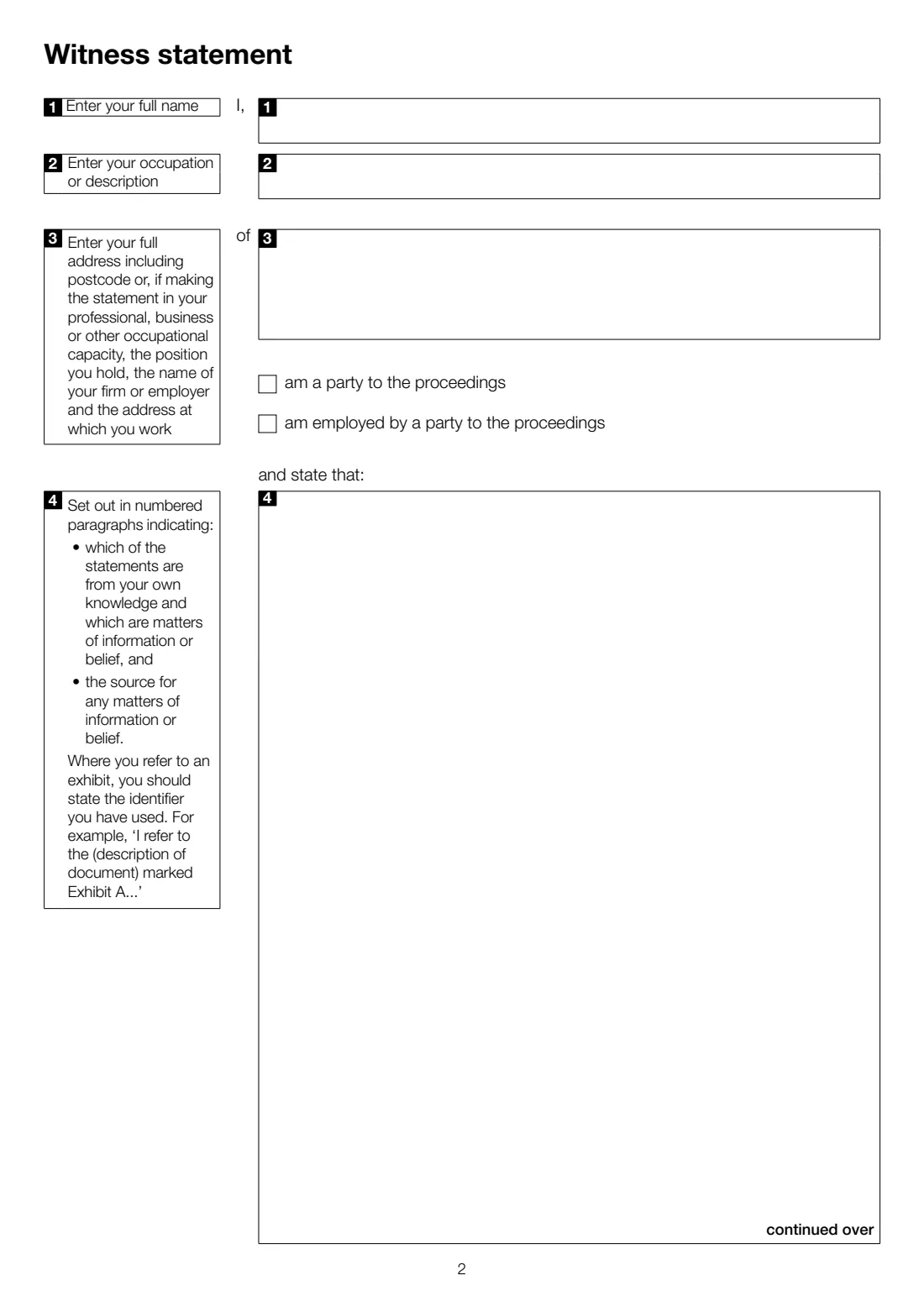 Form COP24 (2017) Court of Protection: Witness statement — page 2 of 4