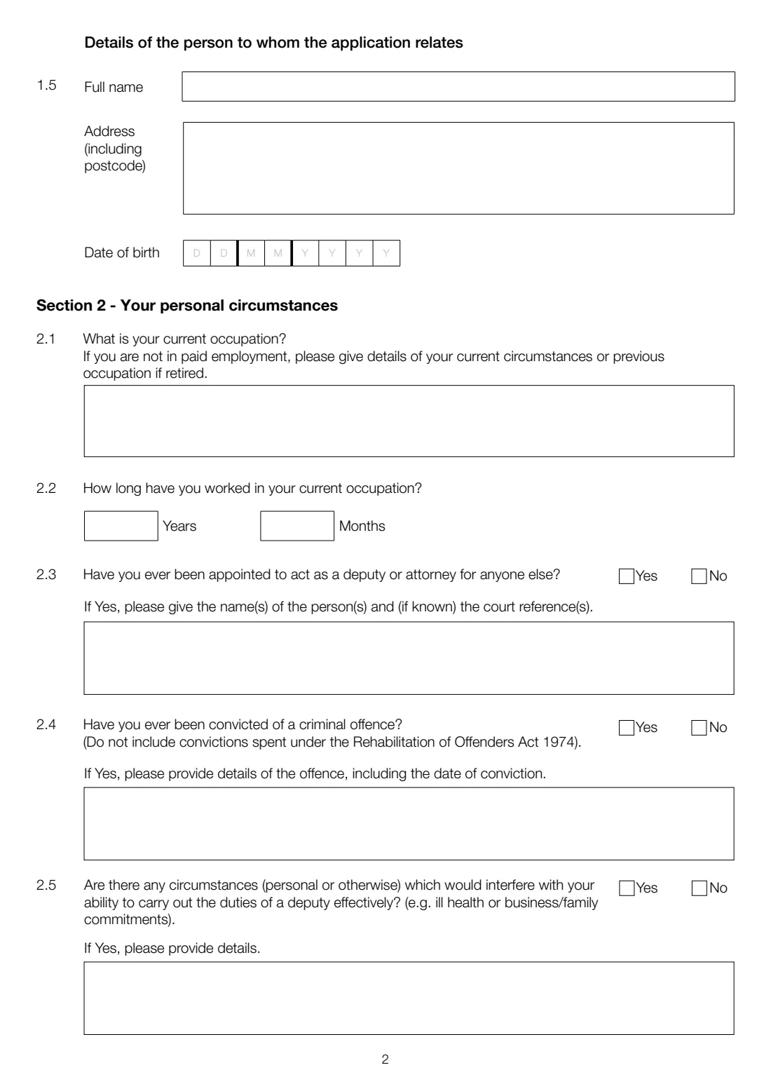 Form COP4 (2015) Court of Protection: Deputy's declaration — page 2 of 8