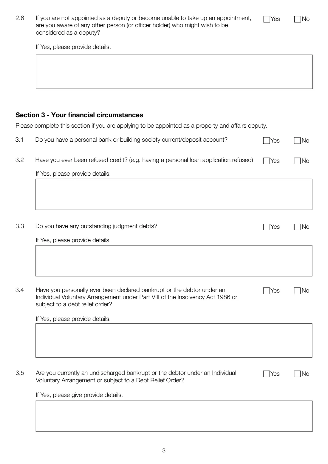 Form COP4 (2015) Court of Protection: Deputy's declaration — page 3 of 8